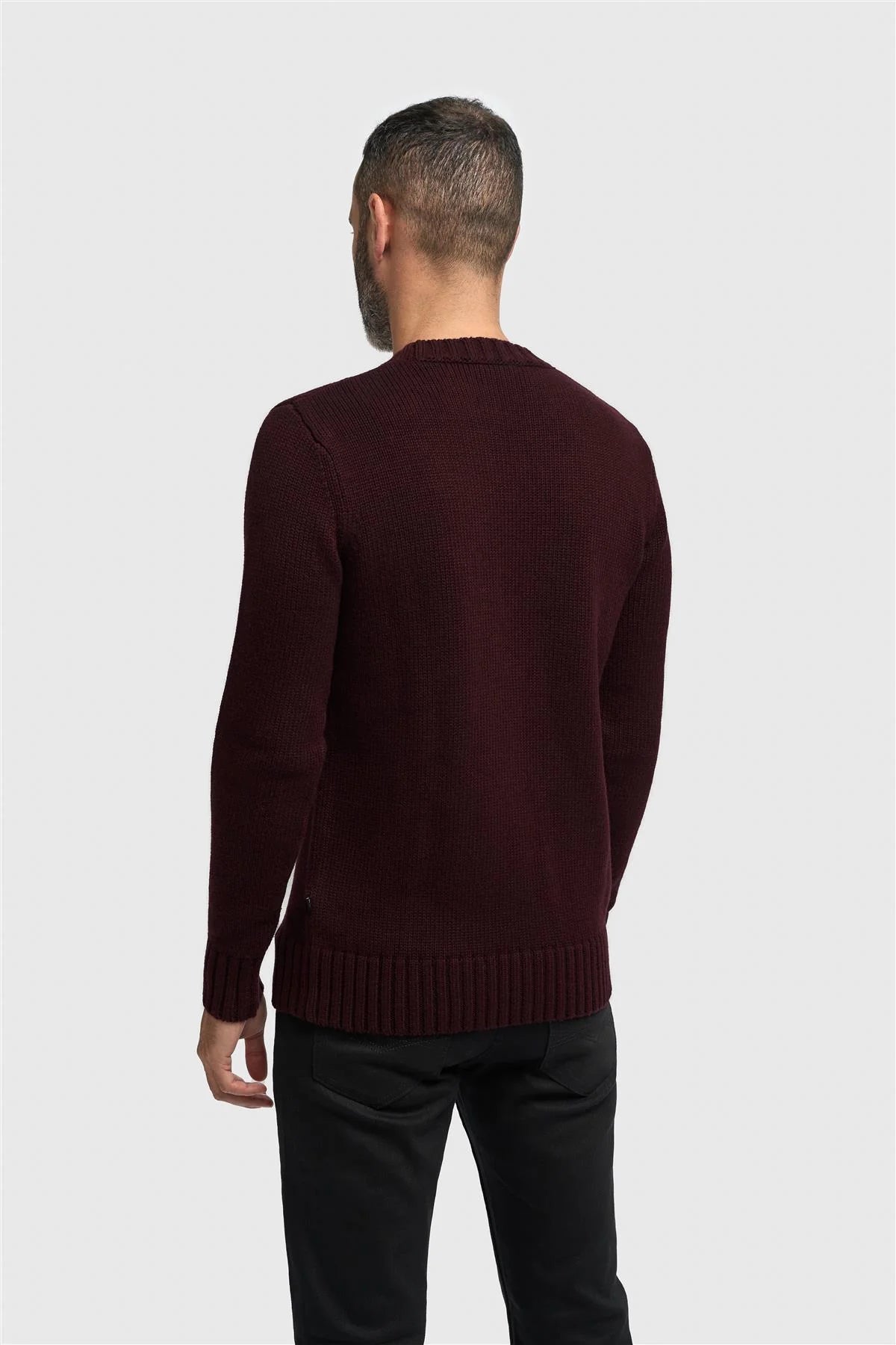 Men’s Classic Knit Pullover Jumper - FARREL - Wine Back Picture