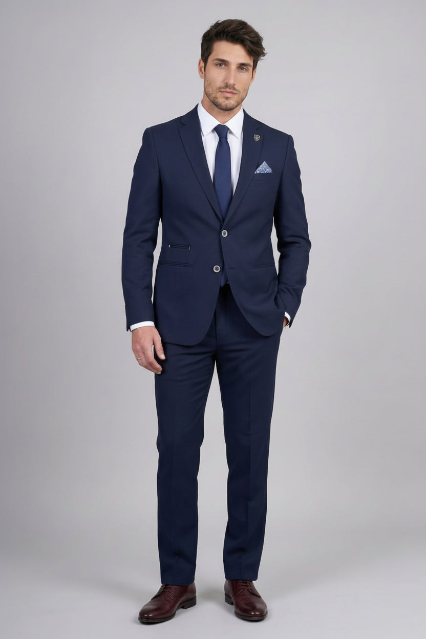 Men's Cotton Blend Self Patterned Suit - GIOVANNI Navy Model Froint Picture