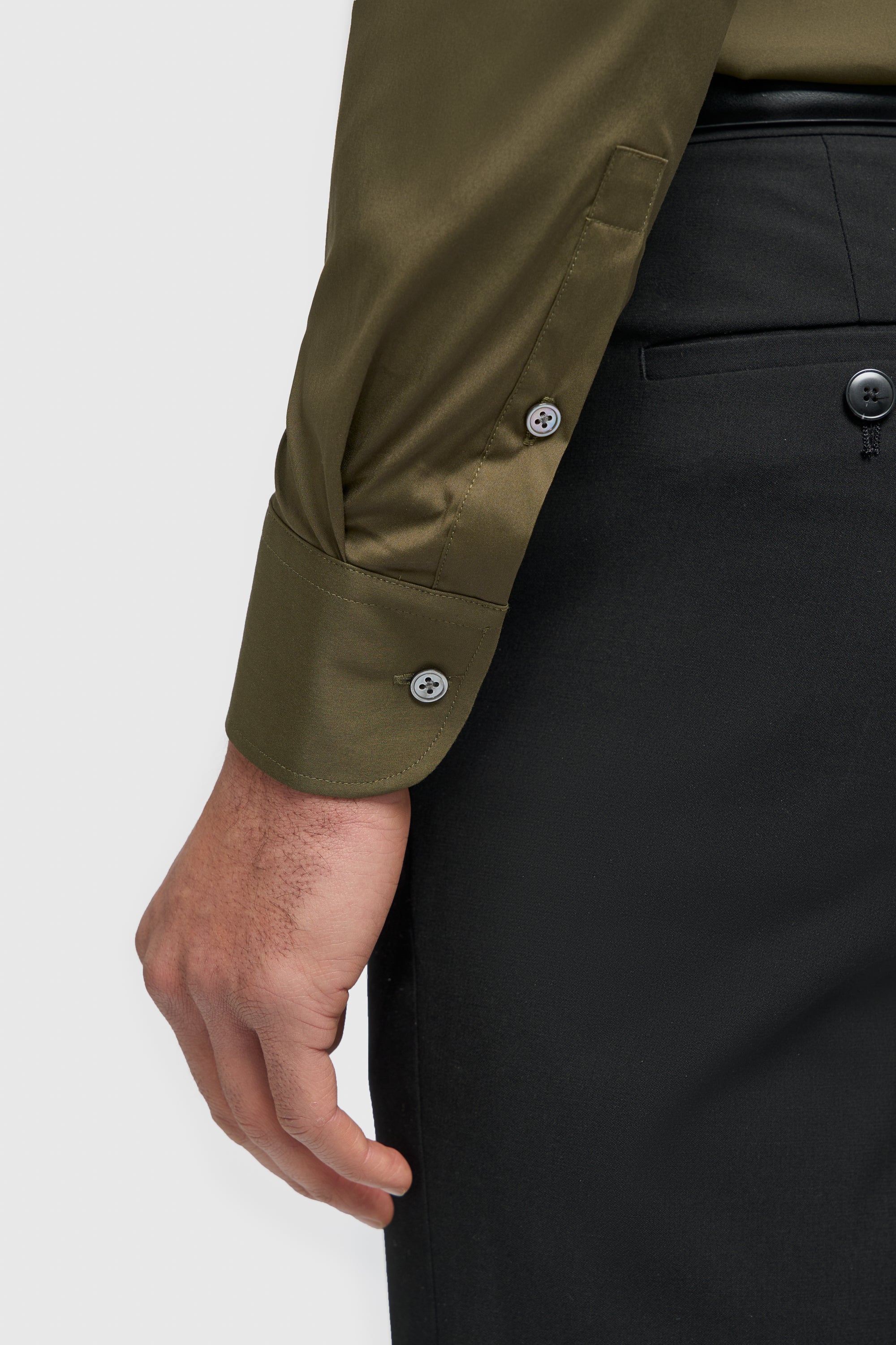 Men's Cotton Blend Slim Fit Dress Shirt - MONACO - Olive Green