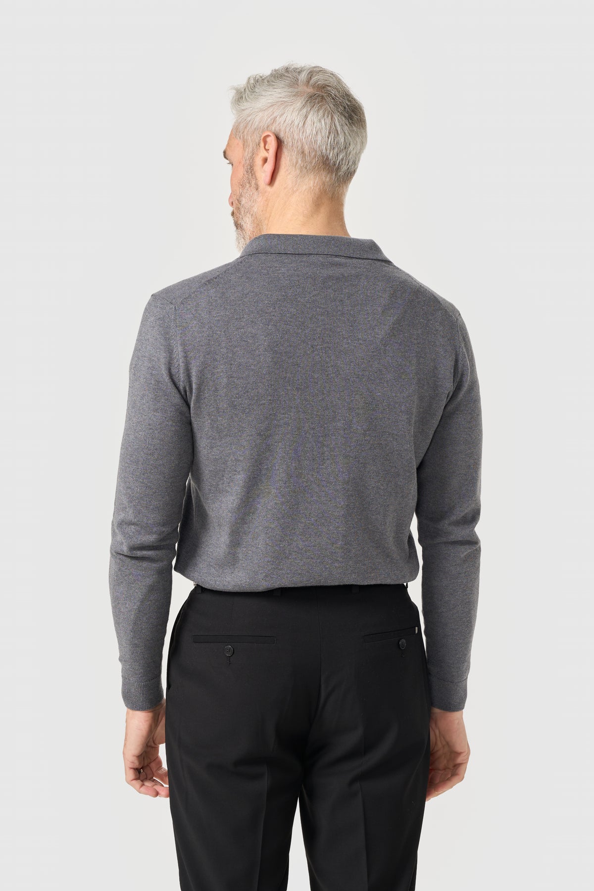 Men's Cotton Collared Button-Up Cardigan – Cavani Roselli Grey model back picture