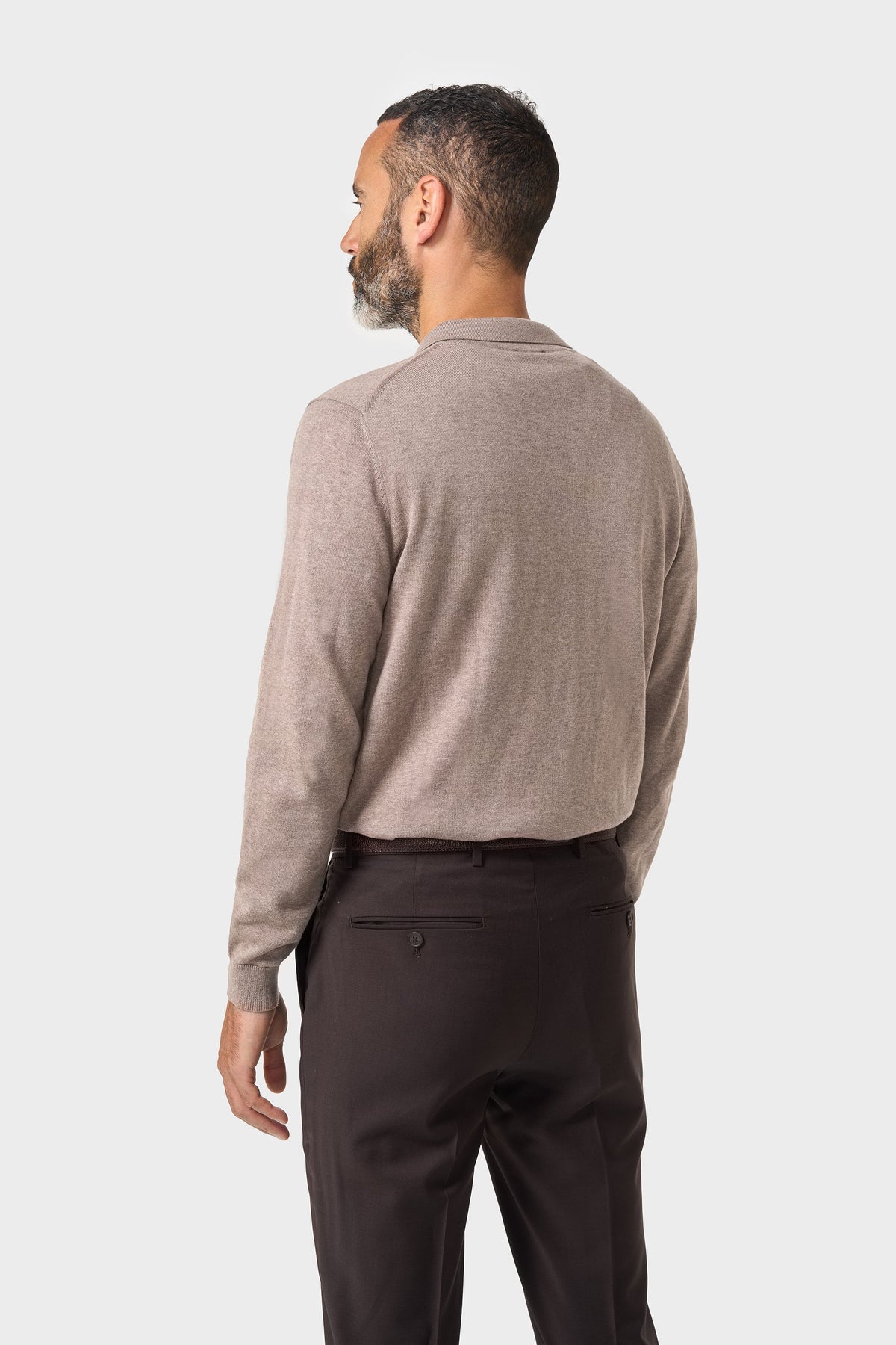 Men's Cotton Collared Button-Up Cardigan – Cavani Roselli Light Brown Model Back Picture
