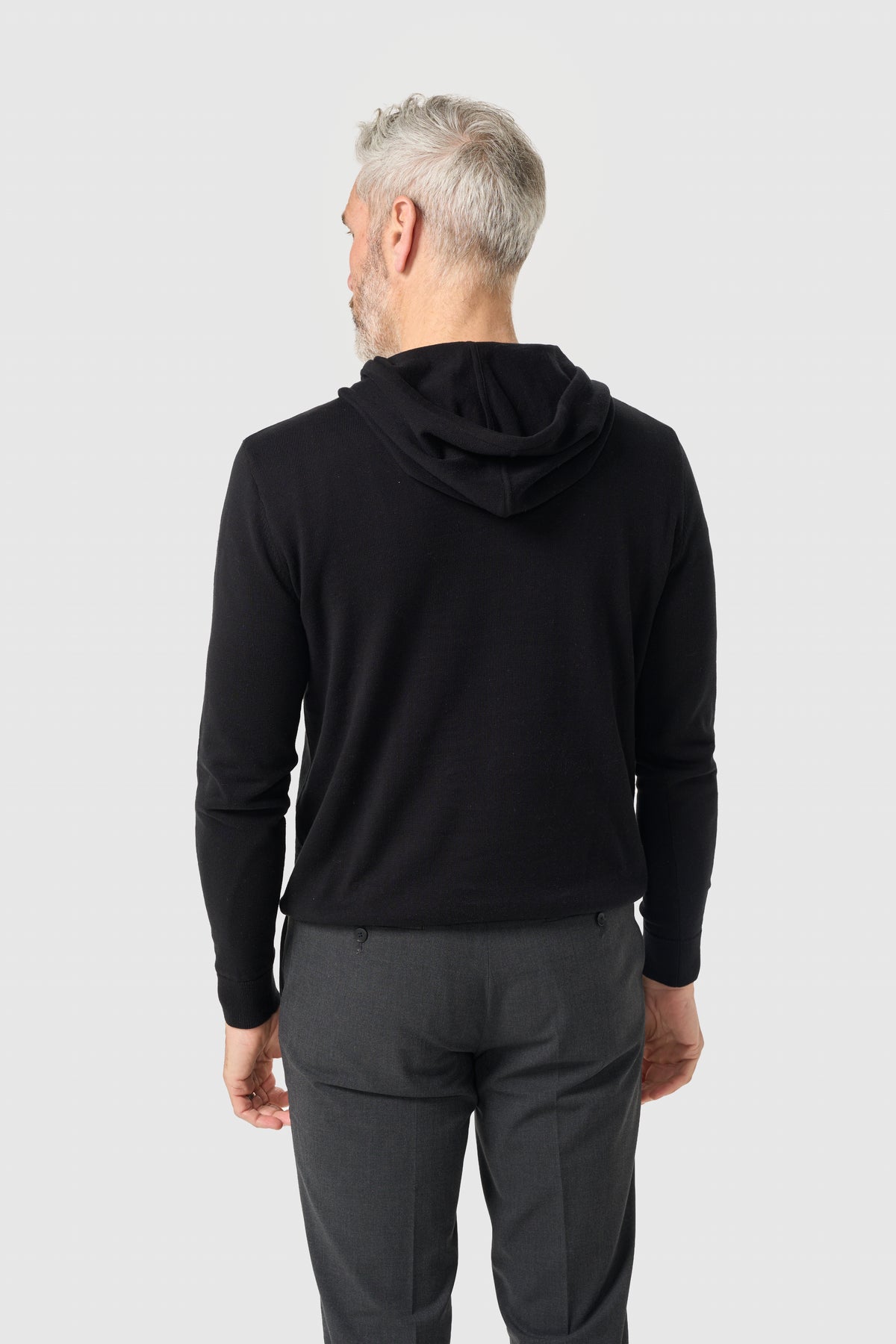 Men's Cotton Knitted Hooded Jumper – Cavani Pablo Black model back picture