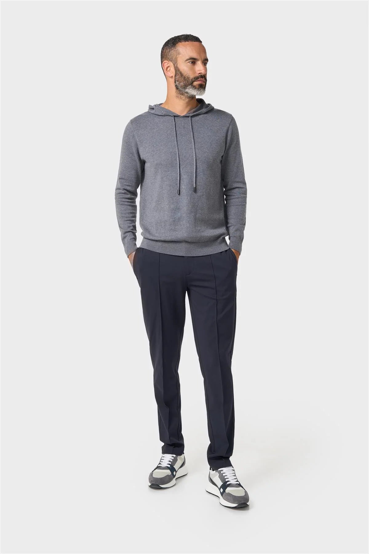 Men's Cotton Knitted Hooded Jumper – Cavani Pablo Grey front picture