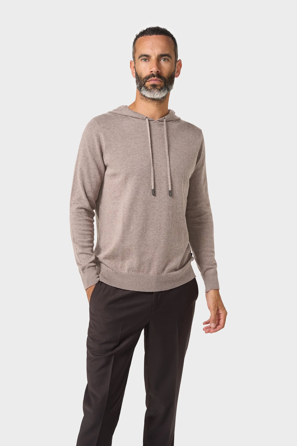 Men's Cotton Knitted Hooded Jumper – Cavani Pablo Light Brown Model Picture