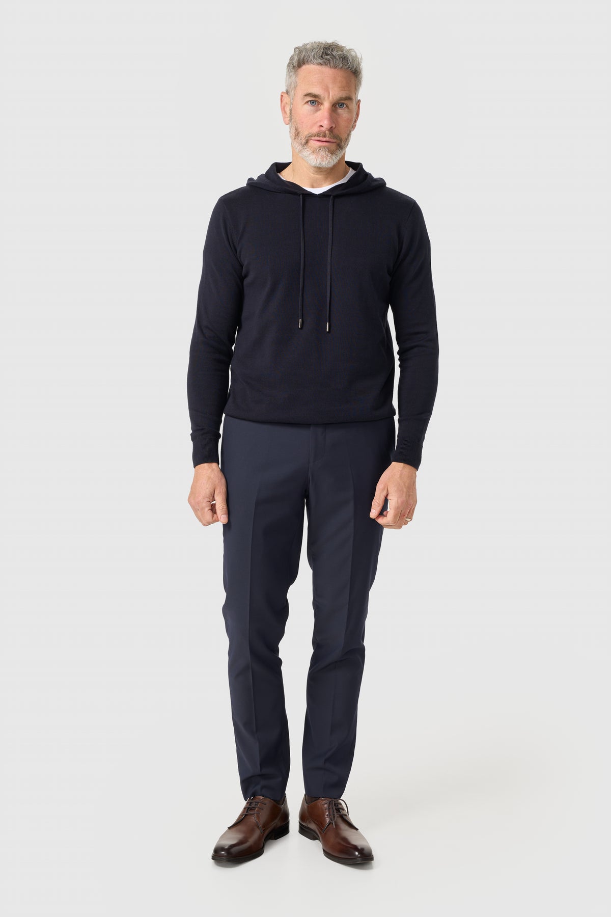 Men's Cotton Knitted Hooded Jumper – Cavani Pablo Navy model front picture