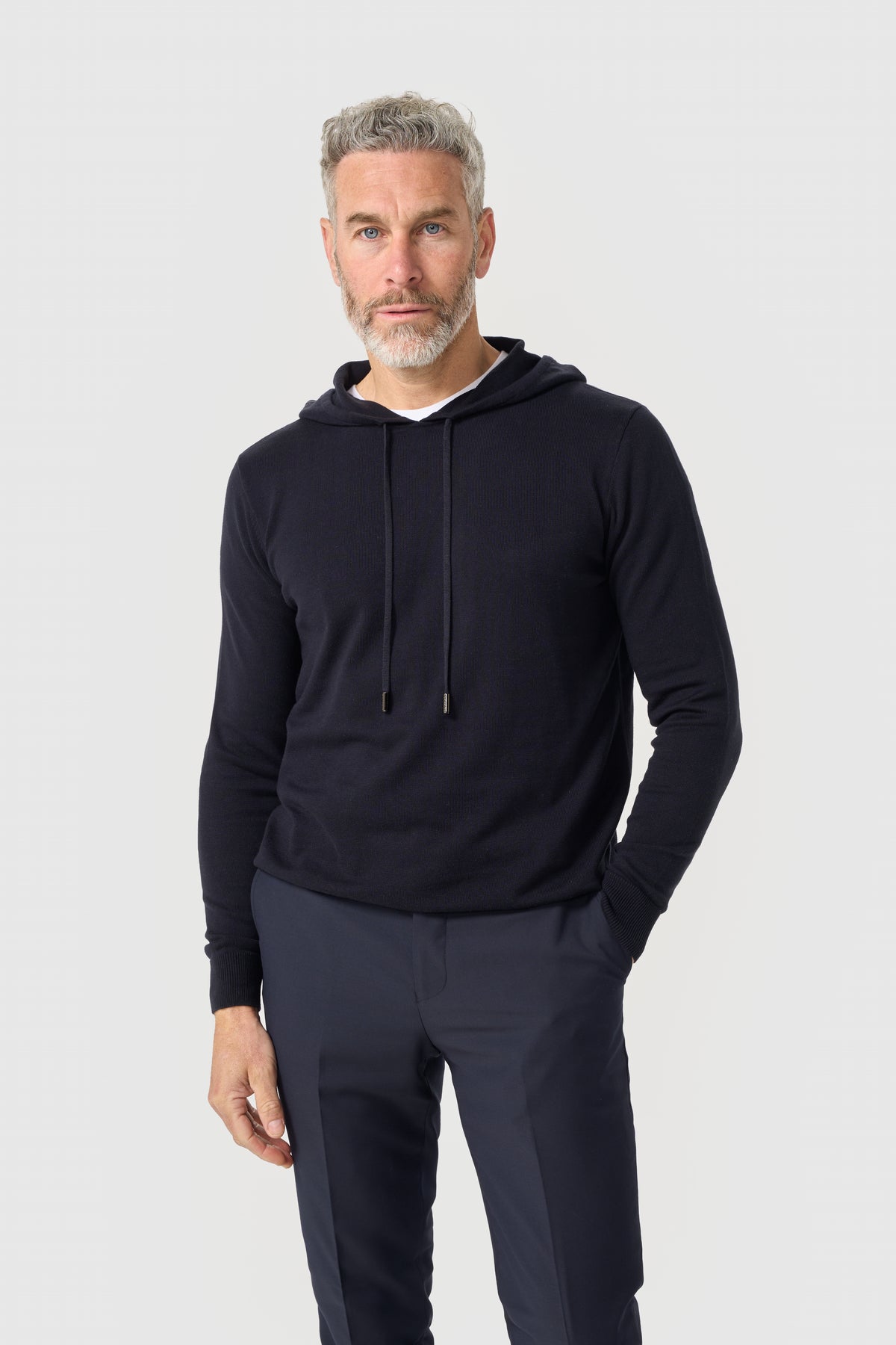 Men's Cotton Knitted Hooded Jumper – Cavani Pablo Navy model picture