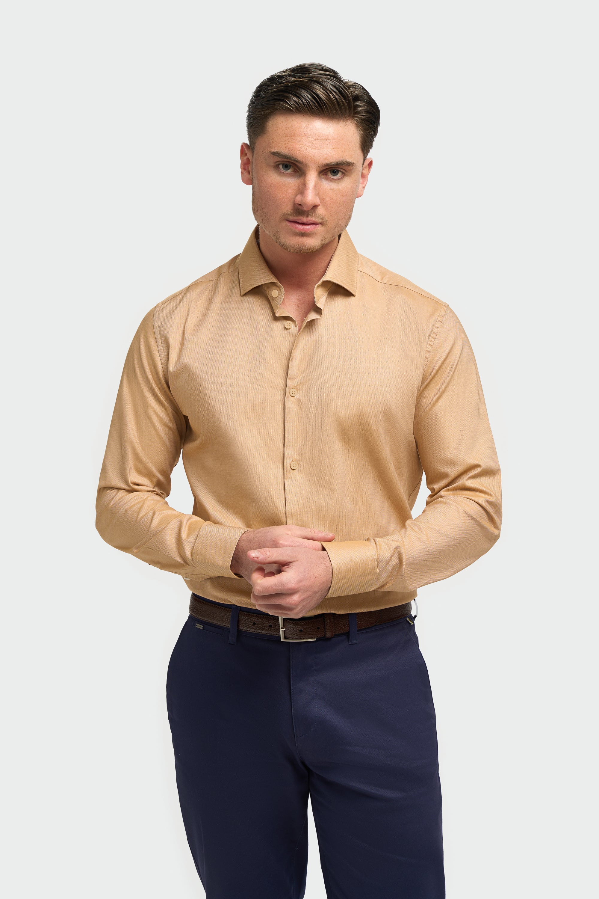 Men’s Cotton Long Sleeve Formal Shirt - Barnaby - Gold Model Picture
