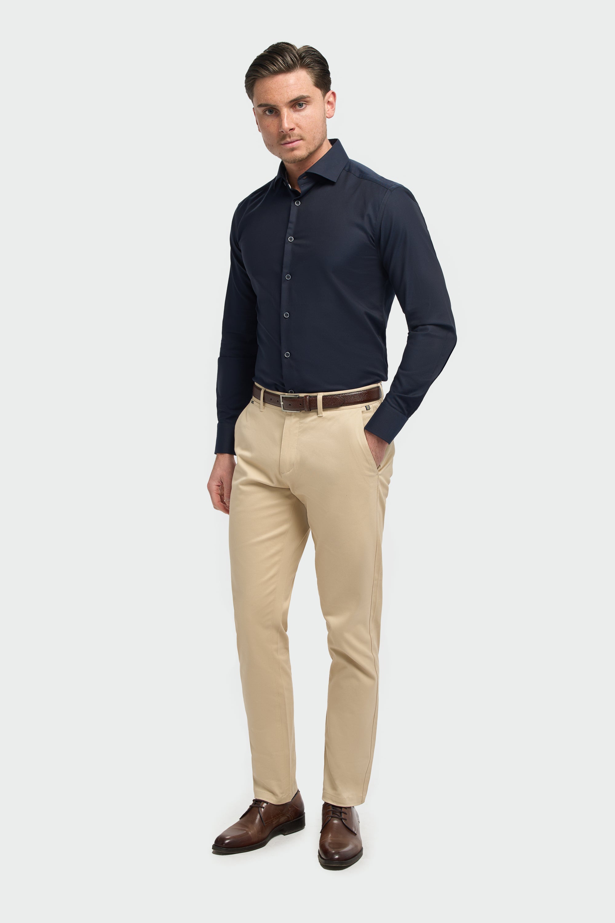Men’s Cotton Long Sleeve Formal Shirt - Barnaby - Navy Model Front Picture