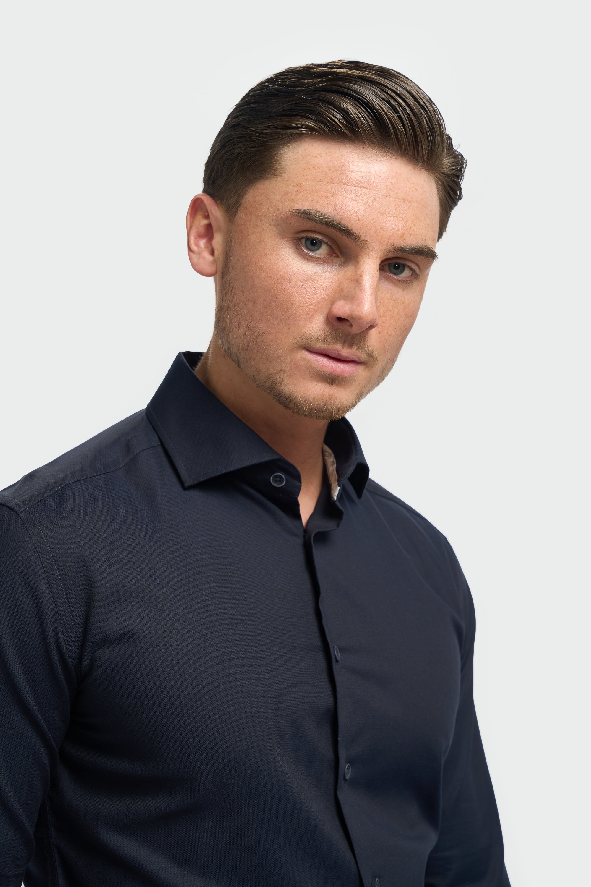 Men’s Cotton Long Sleeve Formal Shirt - Barnaby - Navy Detail Picture