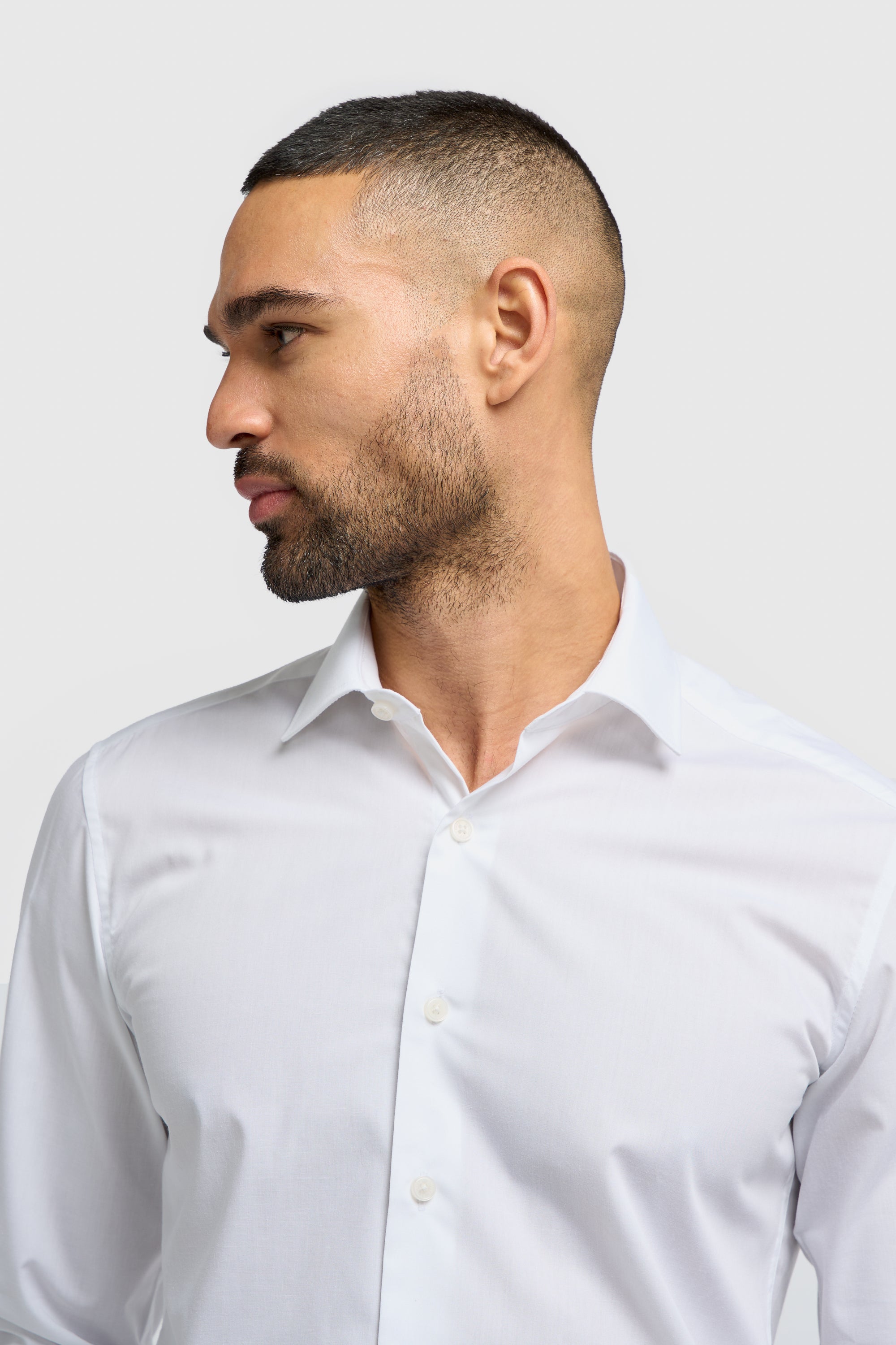 Men's Cotton Long Sleeve Tailored Fit Shirt - MIATTI - White Model Picture