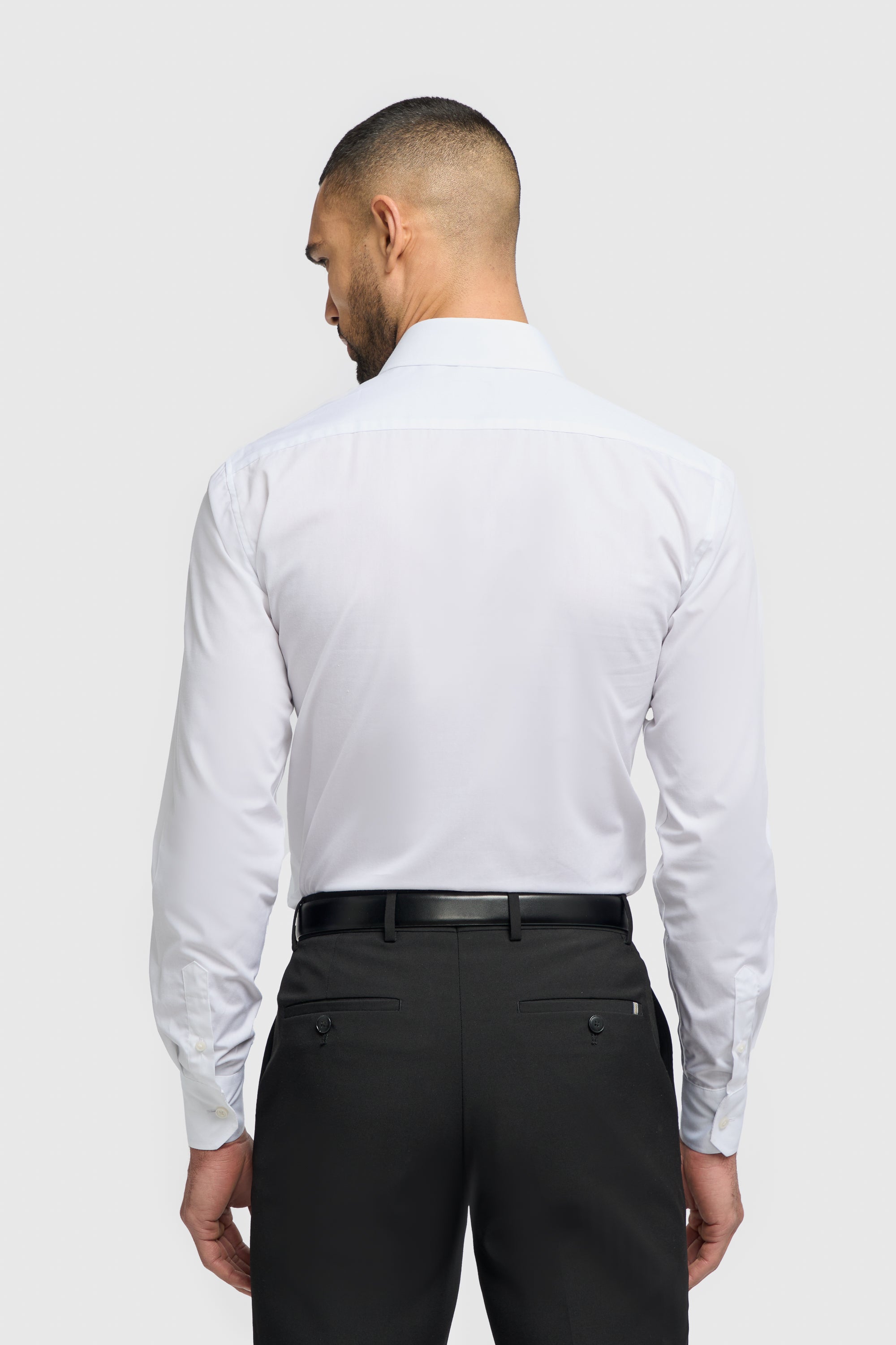 Men's Cotton Long Sleeve Tailored Fit Shirt - MIATTI - White Back Picture
