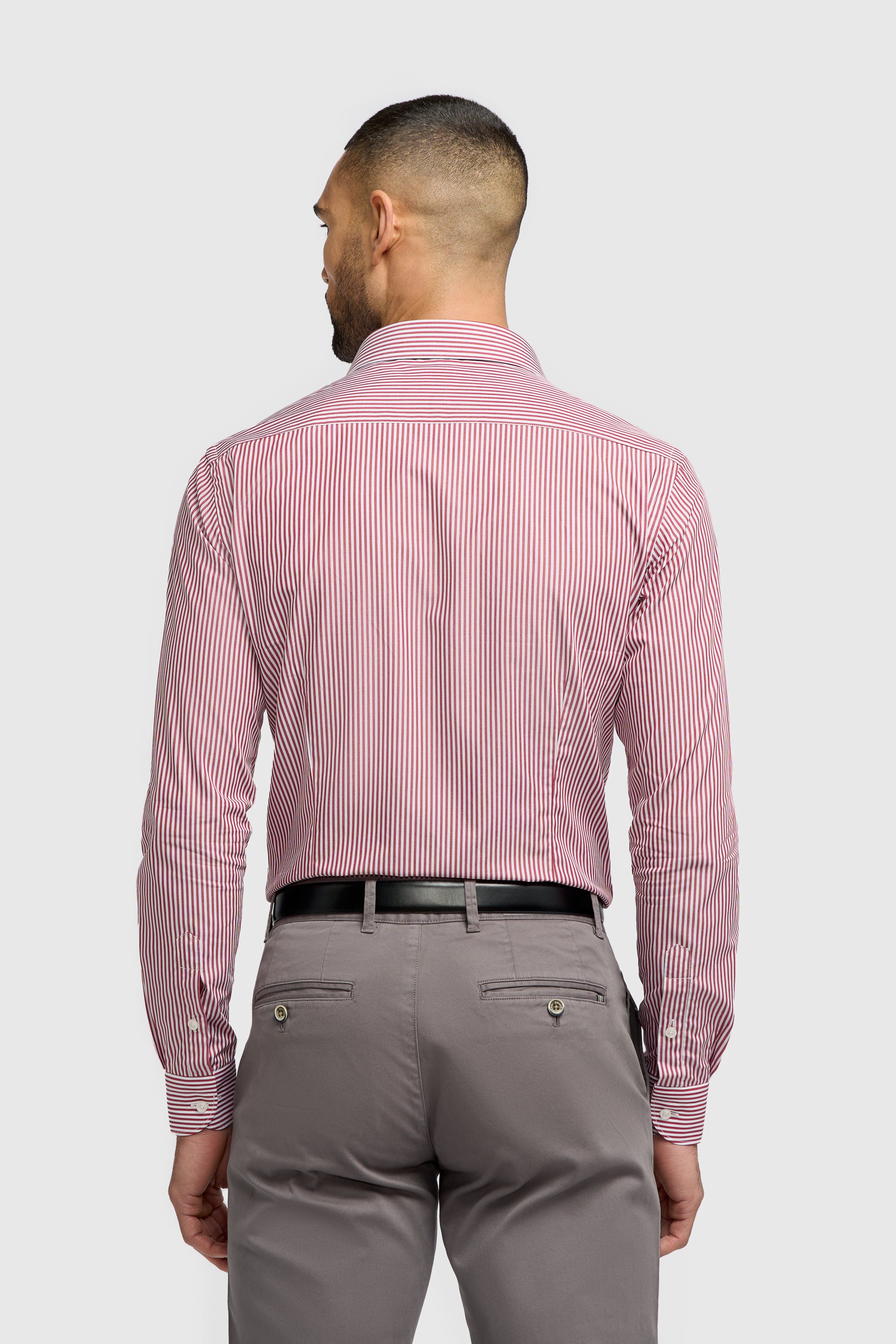Men’s Cotton Pinstripe Long Sleeve Shirt - Argiro - Red Back Picture