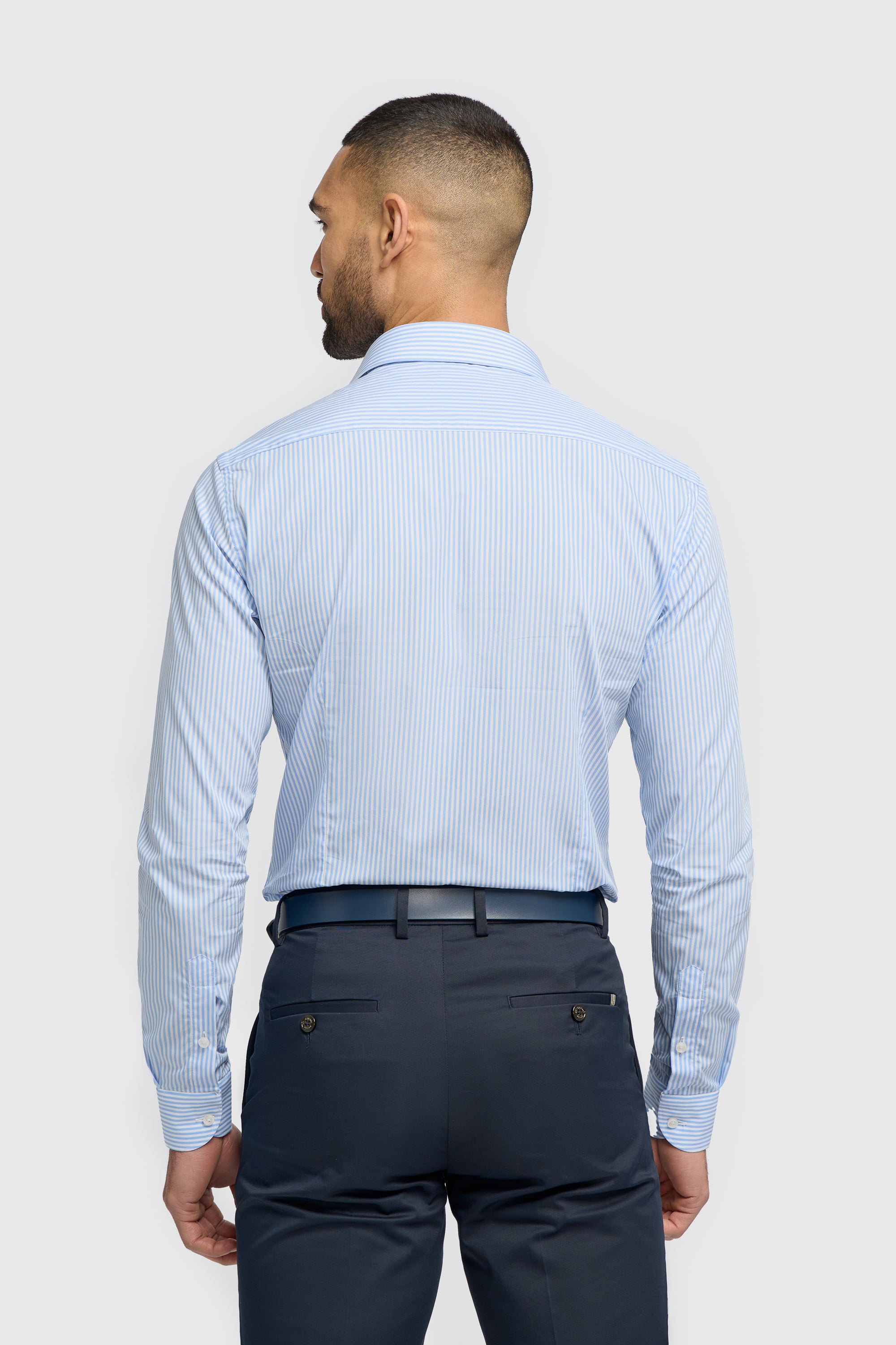 Men’s Cotton Pinstripe Long Sleeve Shirt - Argiro - Sky Blue Back picture