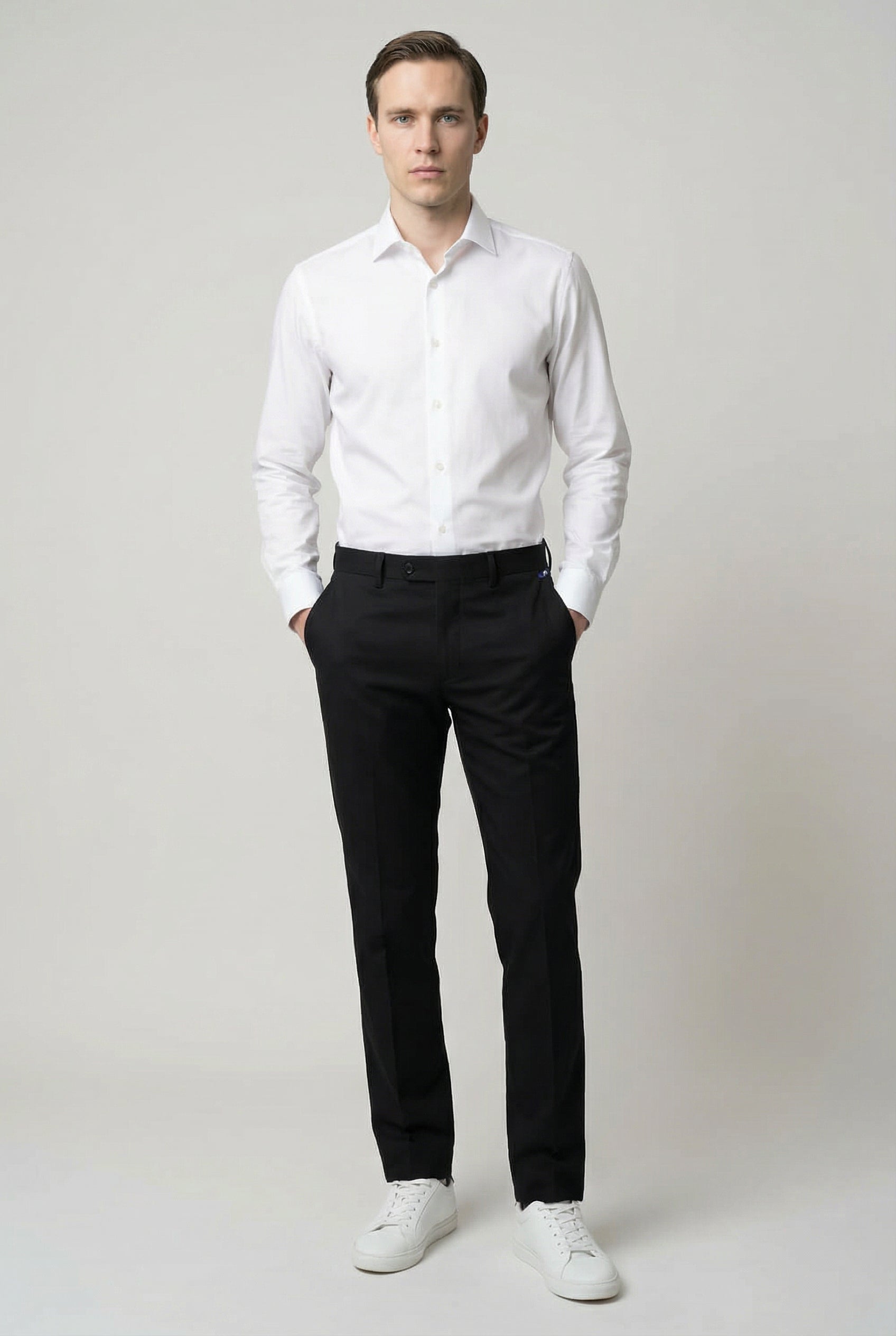 Men’s Cotton Regular Fit Chino Trousers - Zack - Black Front Picture