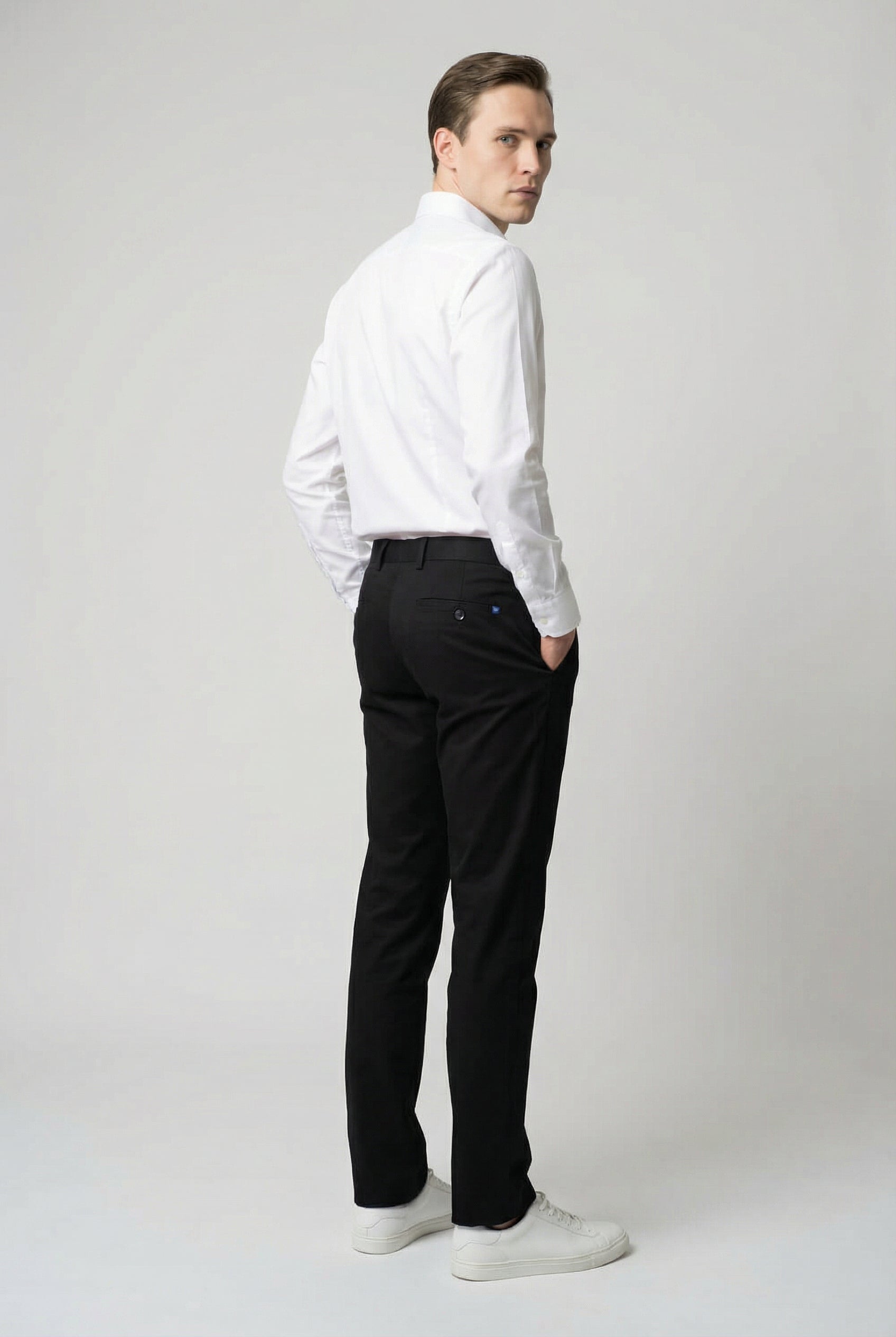 Men’s Cotton Regular Fit Chino Trousers - Zack - Black Back Picture