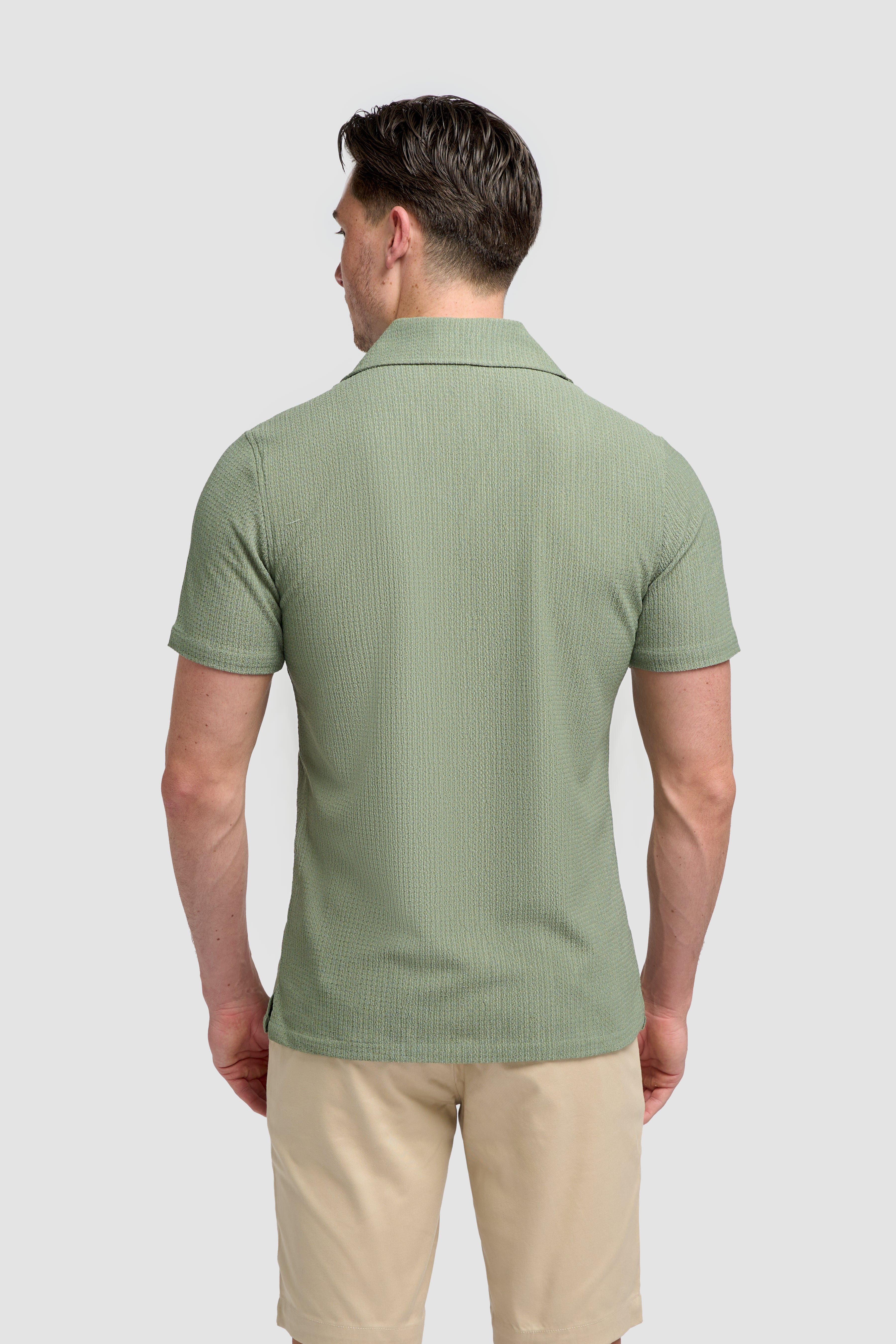Men’s Cotton Short Sleeve Knit Shirt - Silva - Sage Green Back Picture