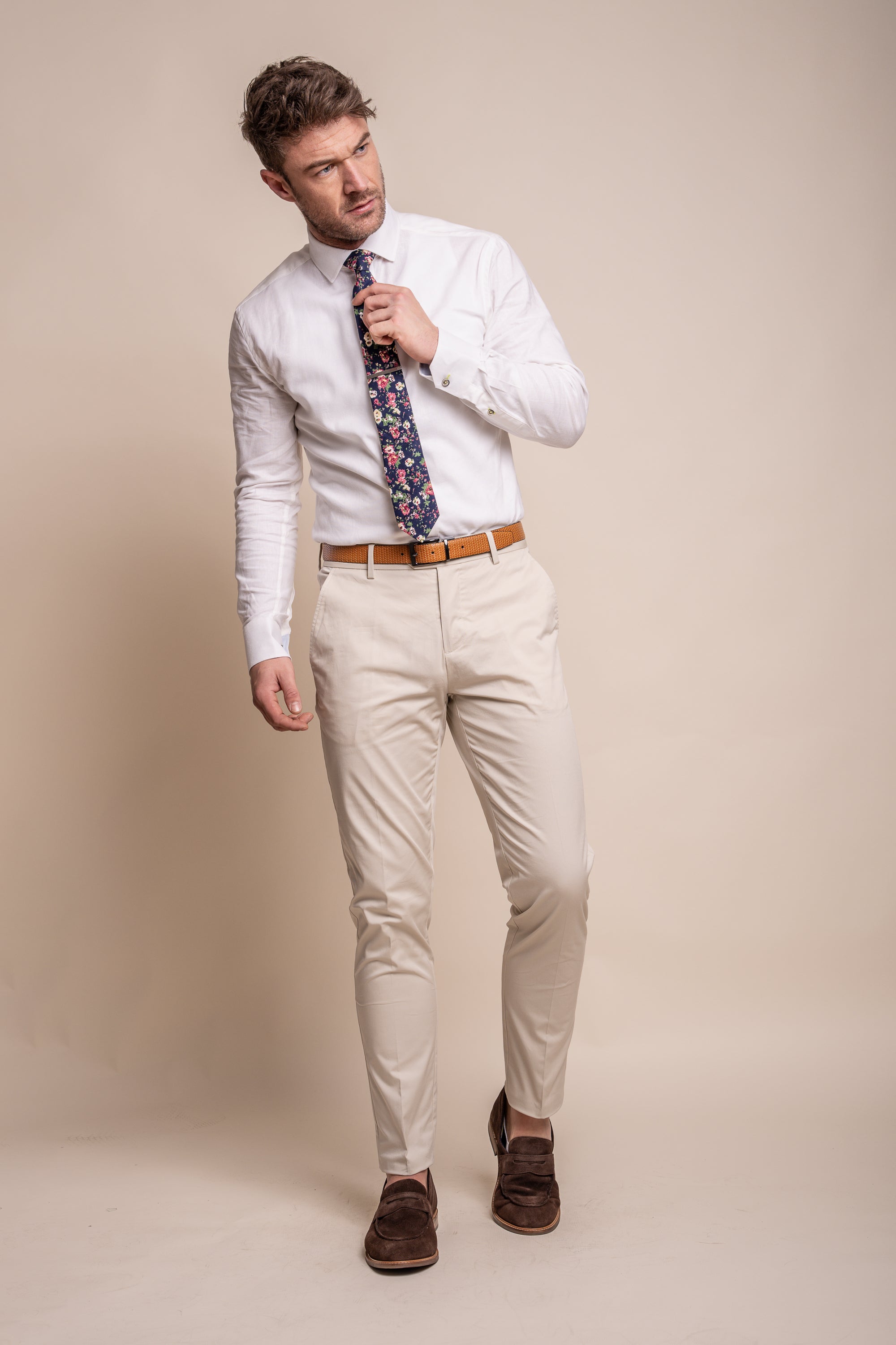 Pantalon formel en coton ajusté pour hommes - MARIO - Beige Fauve