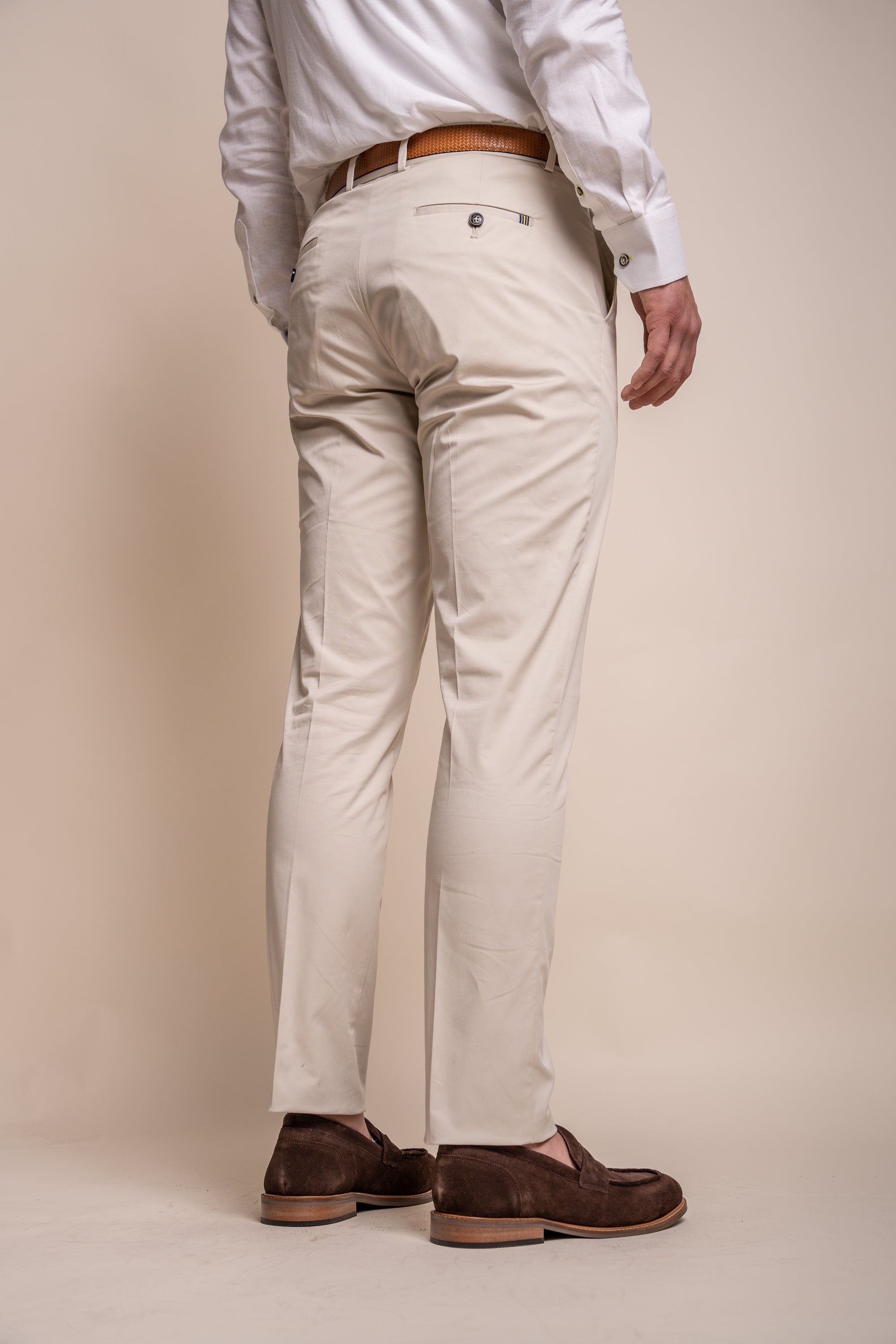 Pantalon formel en coton ajusté pour hommes - MARIO - Beige Fauve