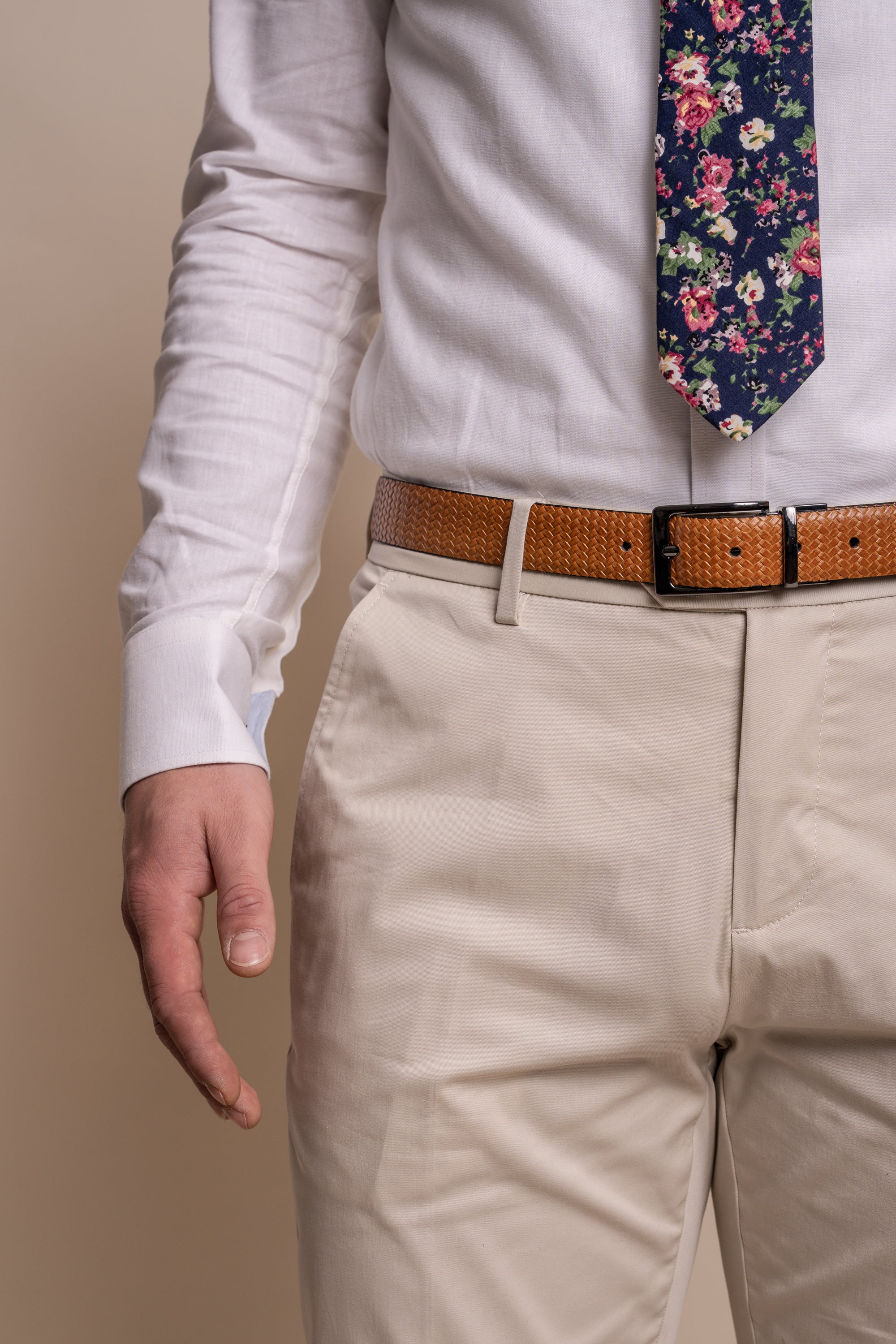 Pantalon formel en coton ajusté pour hommes - MARIO - Beige Fauve