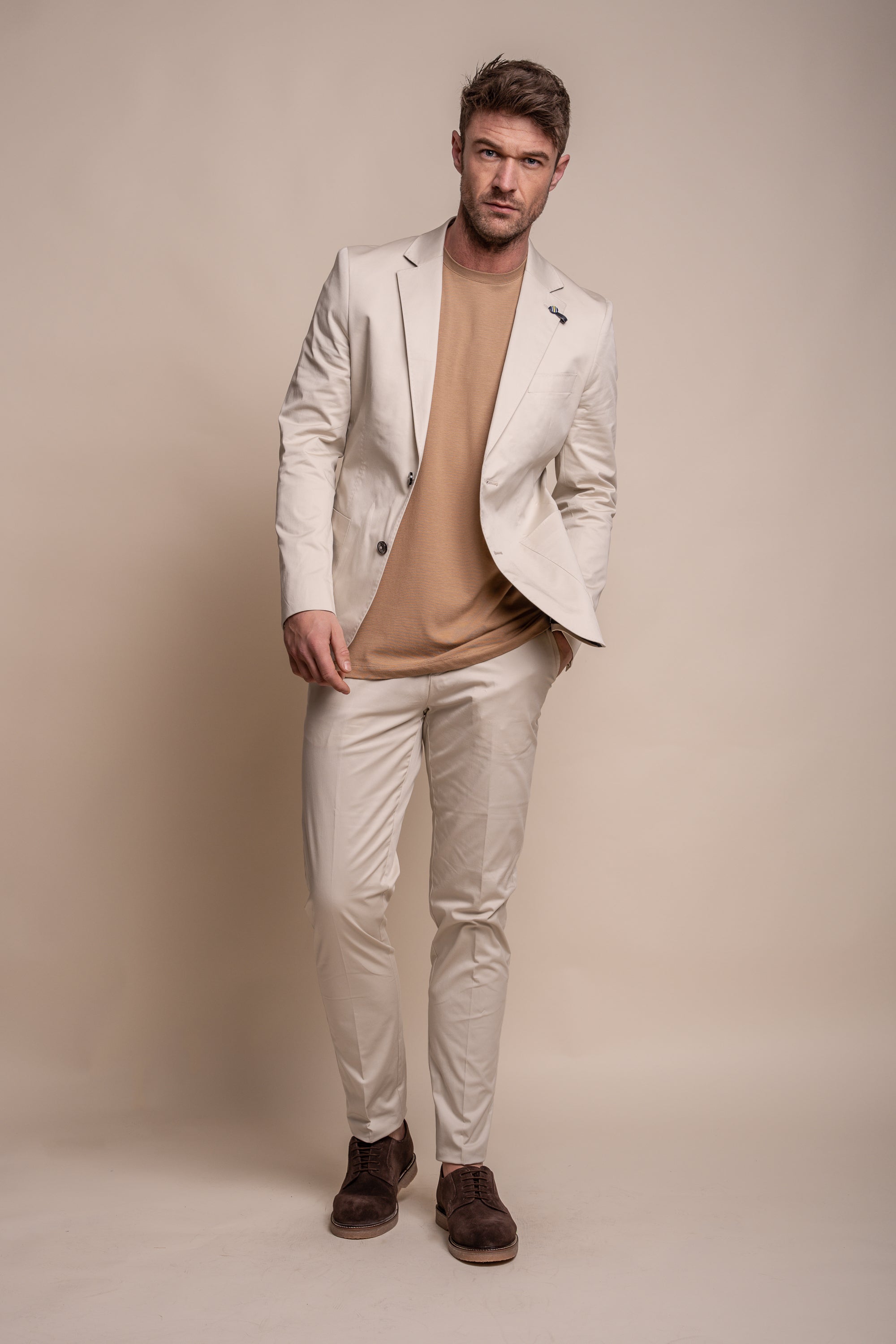 Pantalon formel en coton ajusté pour hommes - MARIO - Beige Fauve