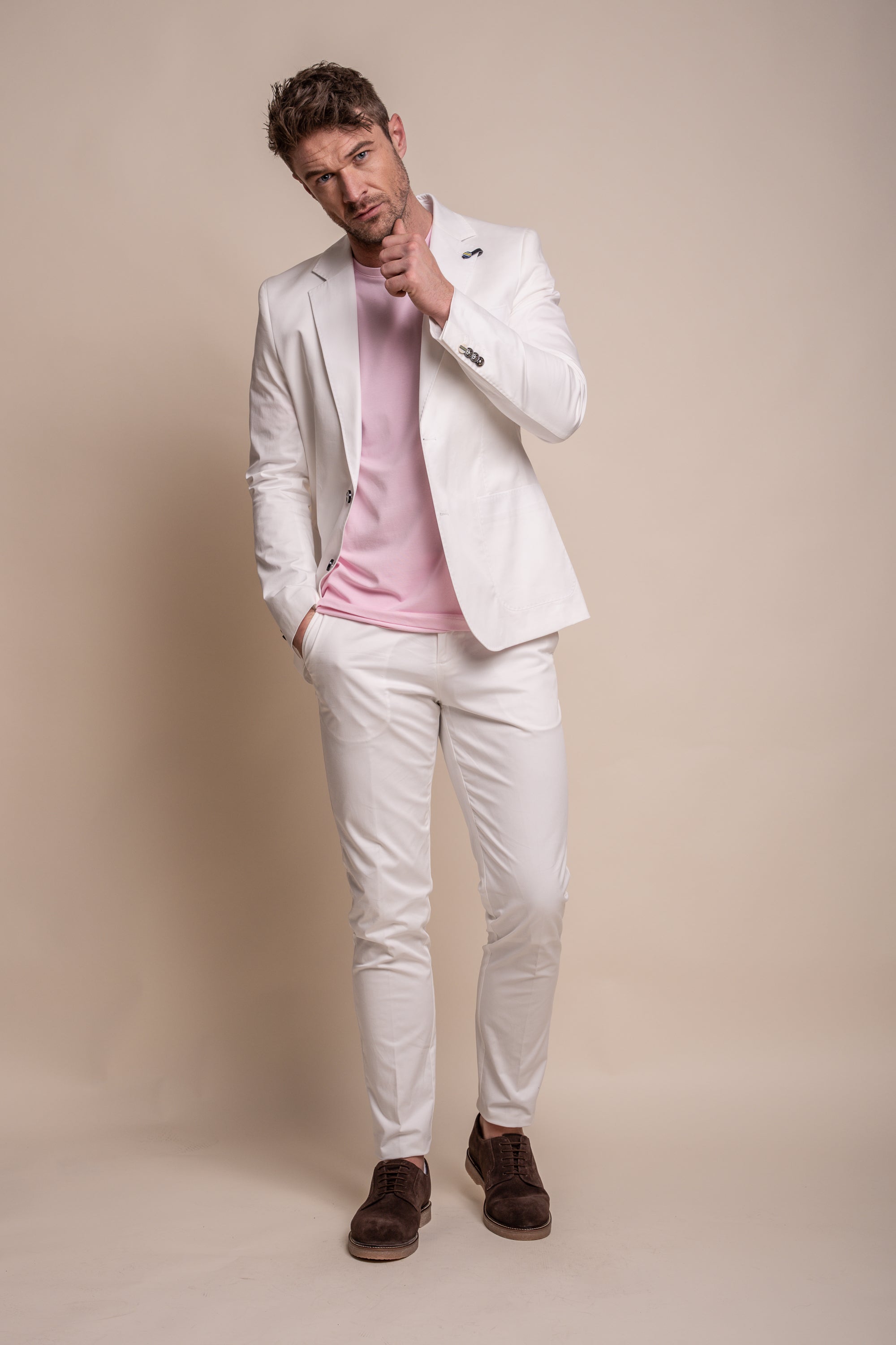 Pantalon formel en coton ajusté pour hommes - MARIO - Ecru