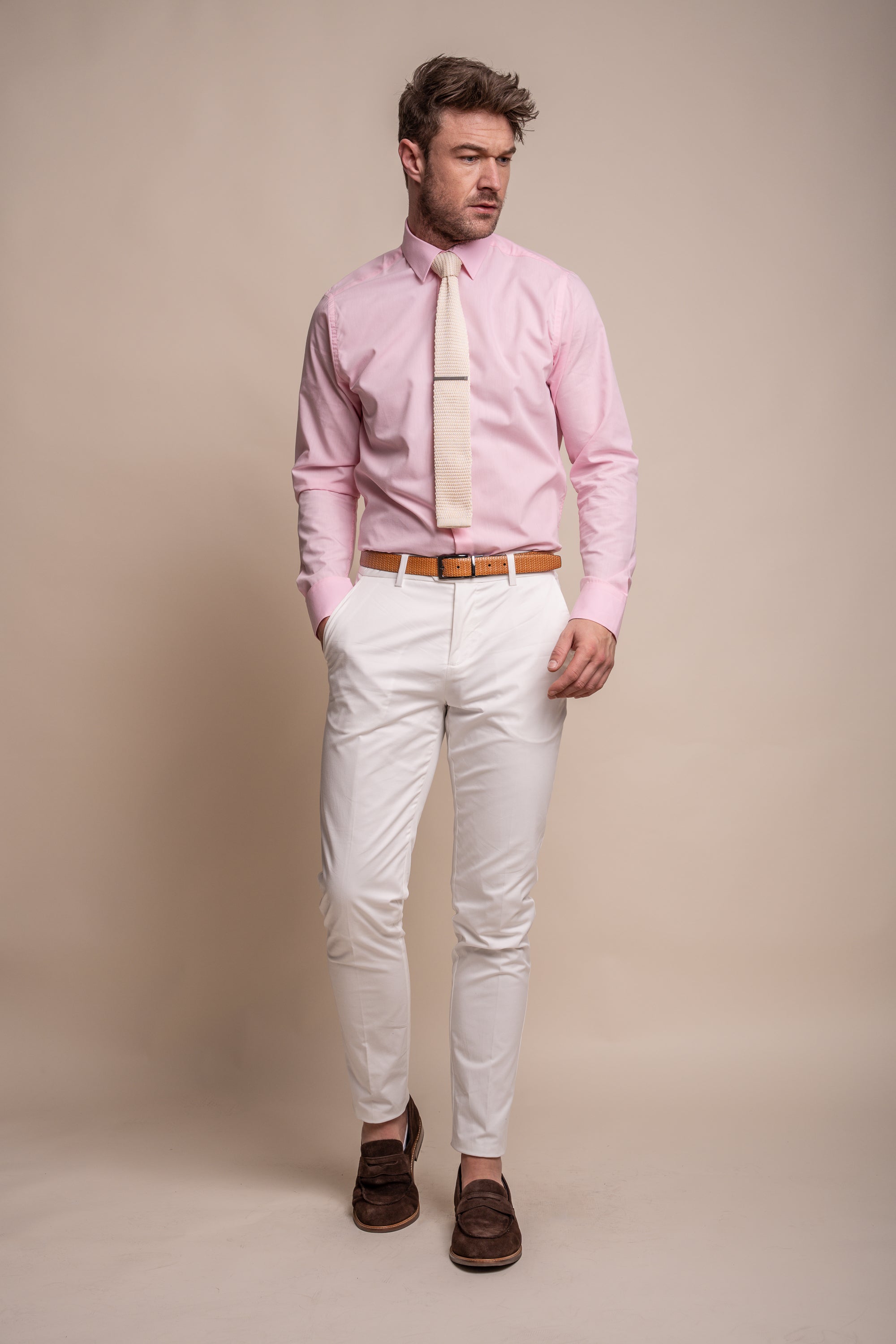 Pantalon formel en coton ajusté pour hommes - MARIO - Ecru