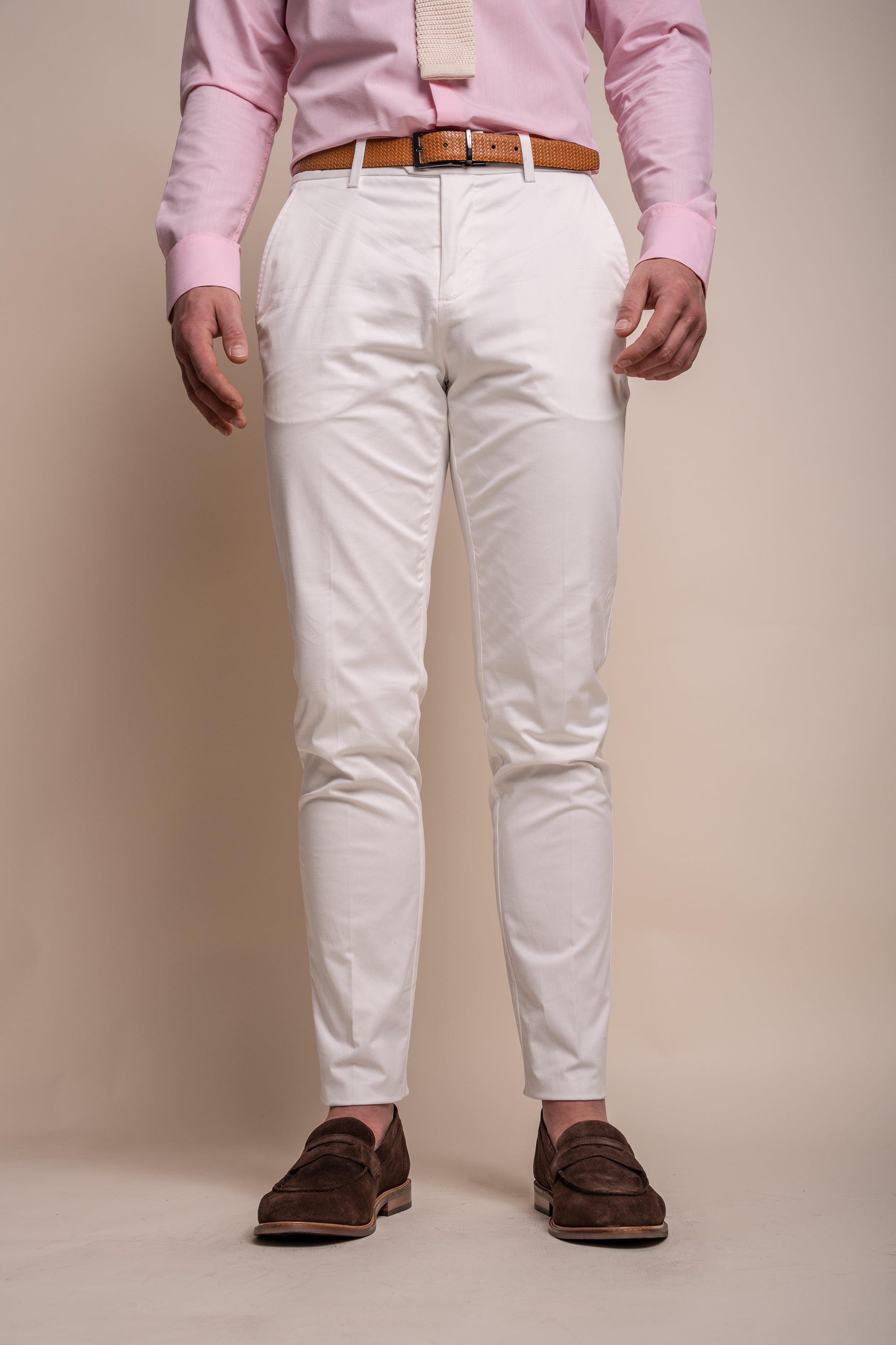 Pantalon formel en coton ajusté pour hommes - MARIO - Ecru