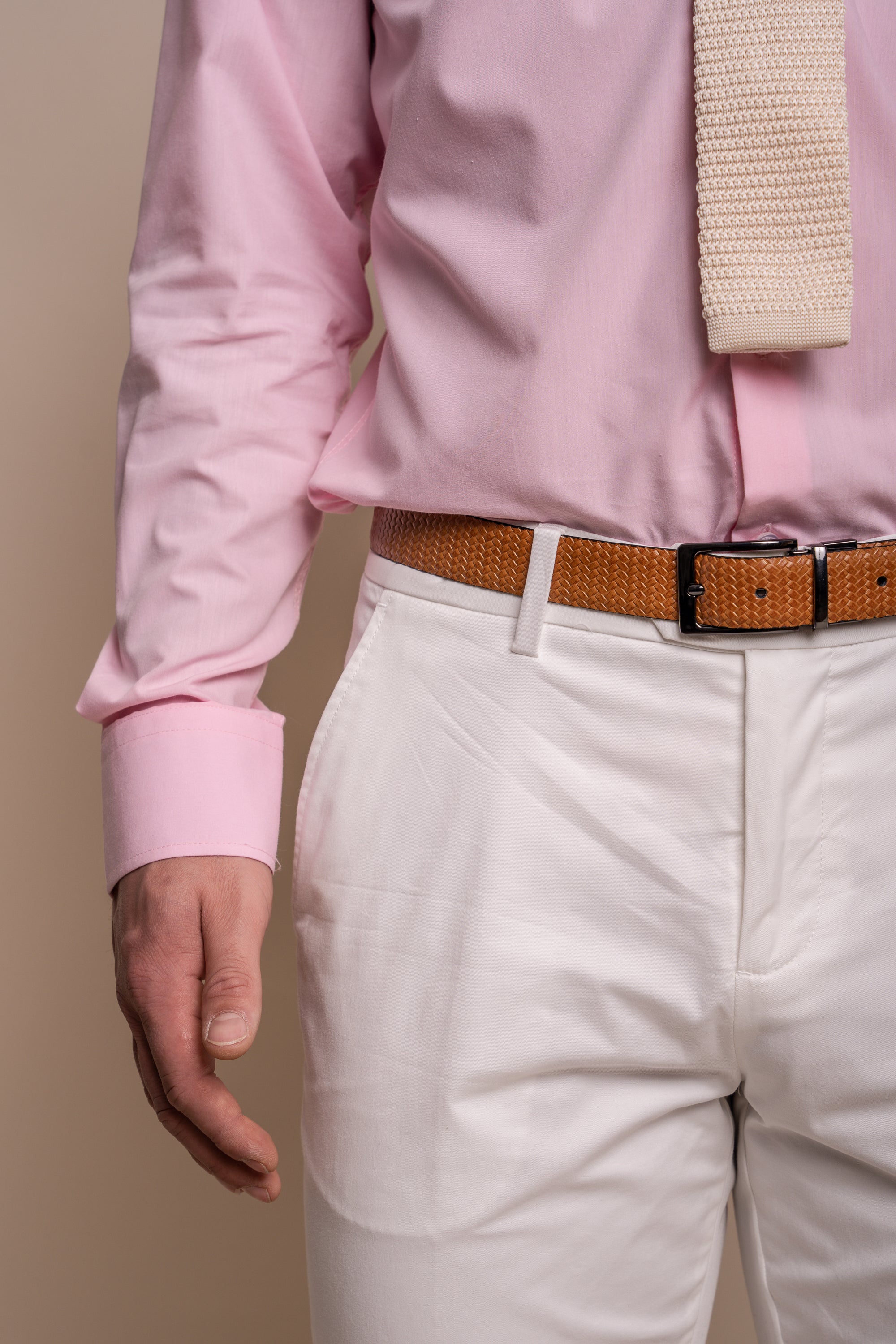 Pantalon formel en coton ajusté pour hommes - MARIO - Ecru