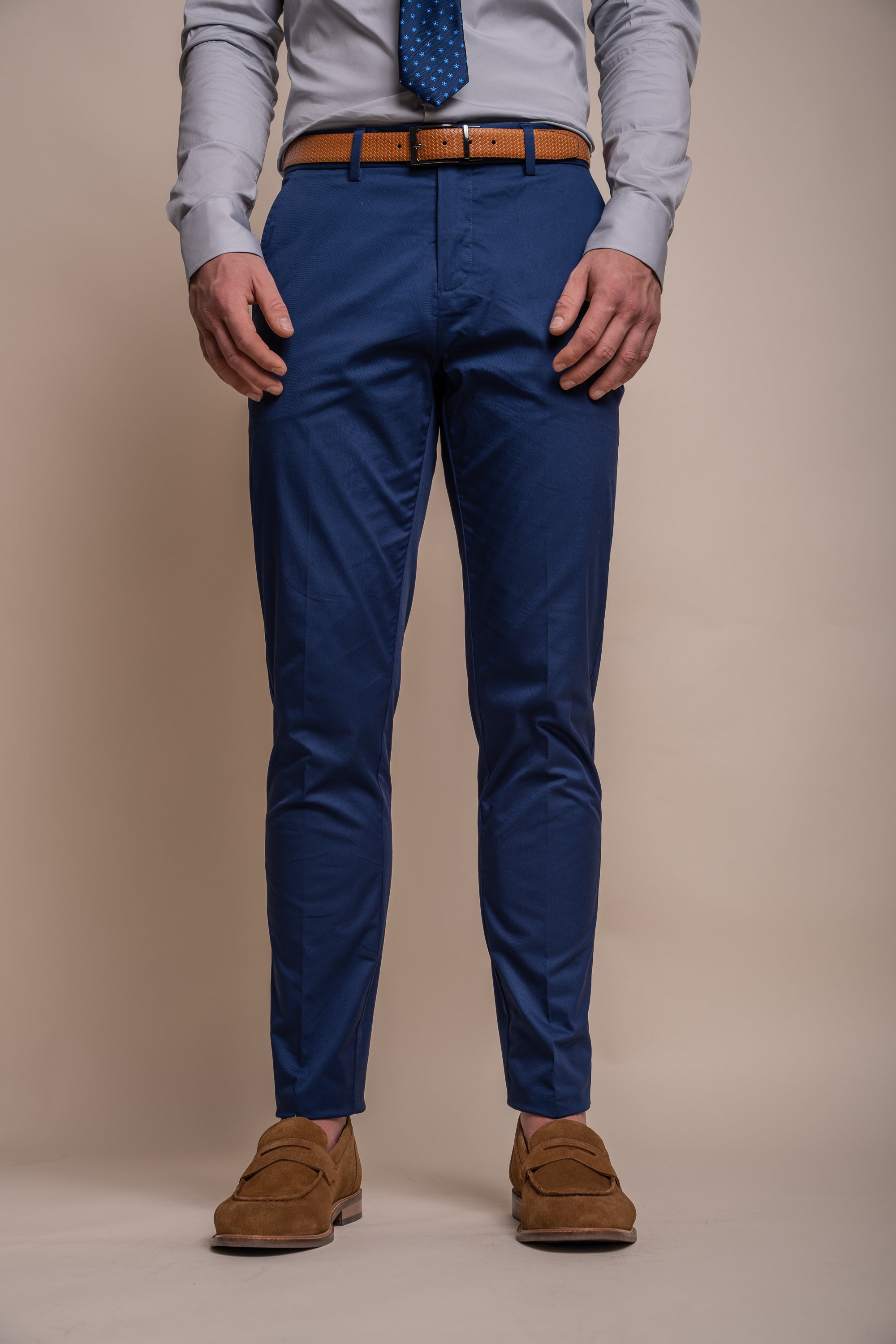 Pantalon formel en coton ajusté pour hommes - MARIO - Bleu Électrique