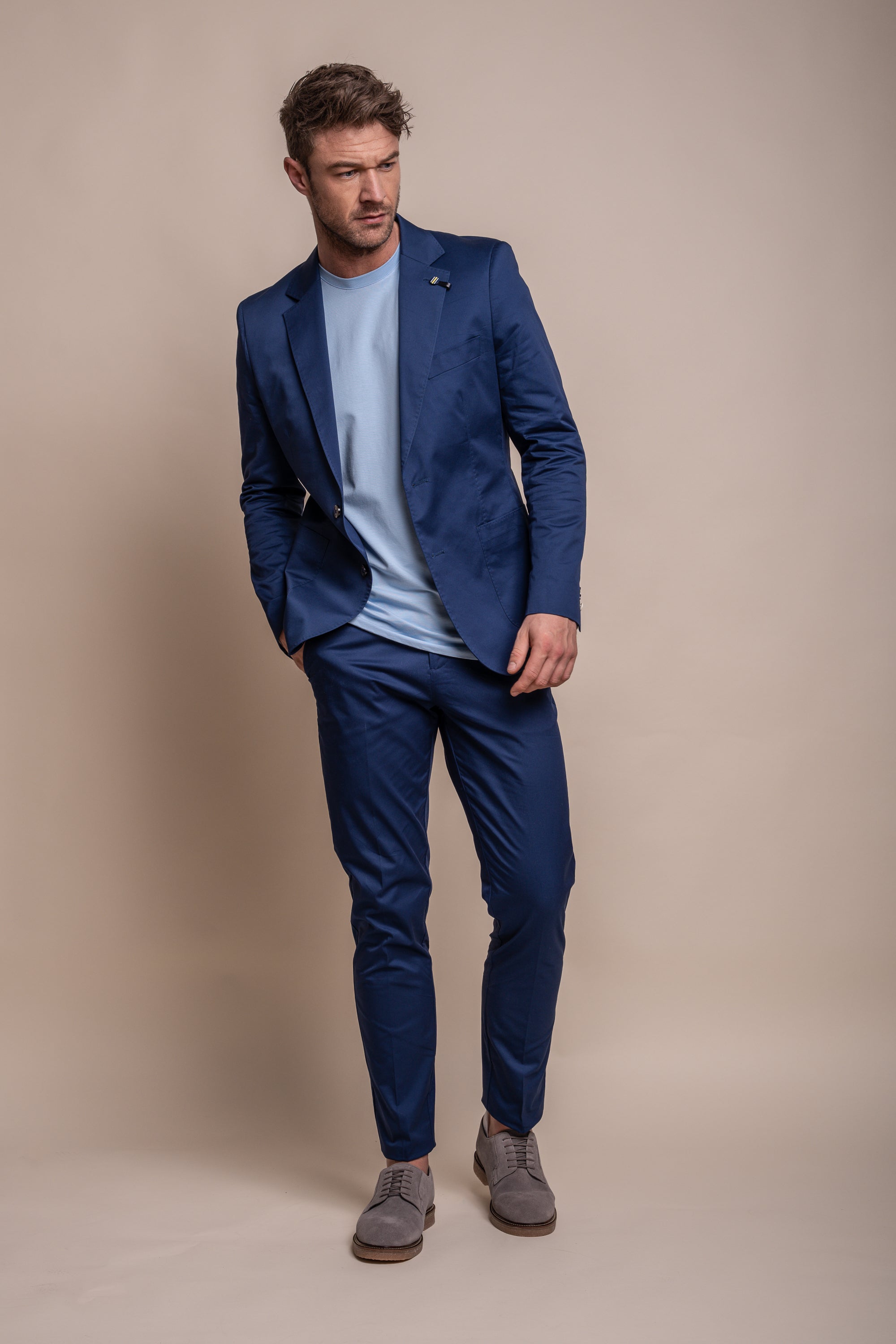 Pantalon formel en coton ajusté pour hommes - MARIO - Bleu Électrique