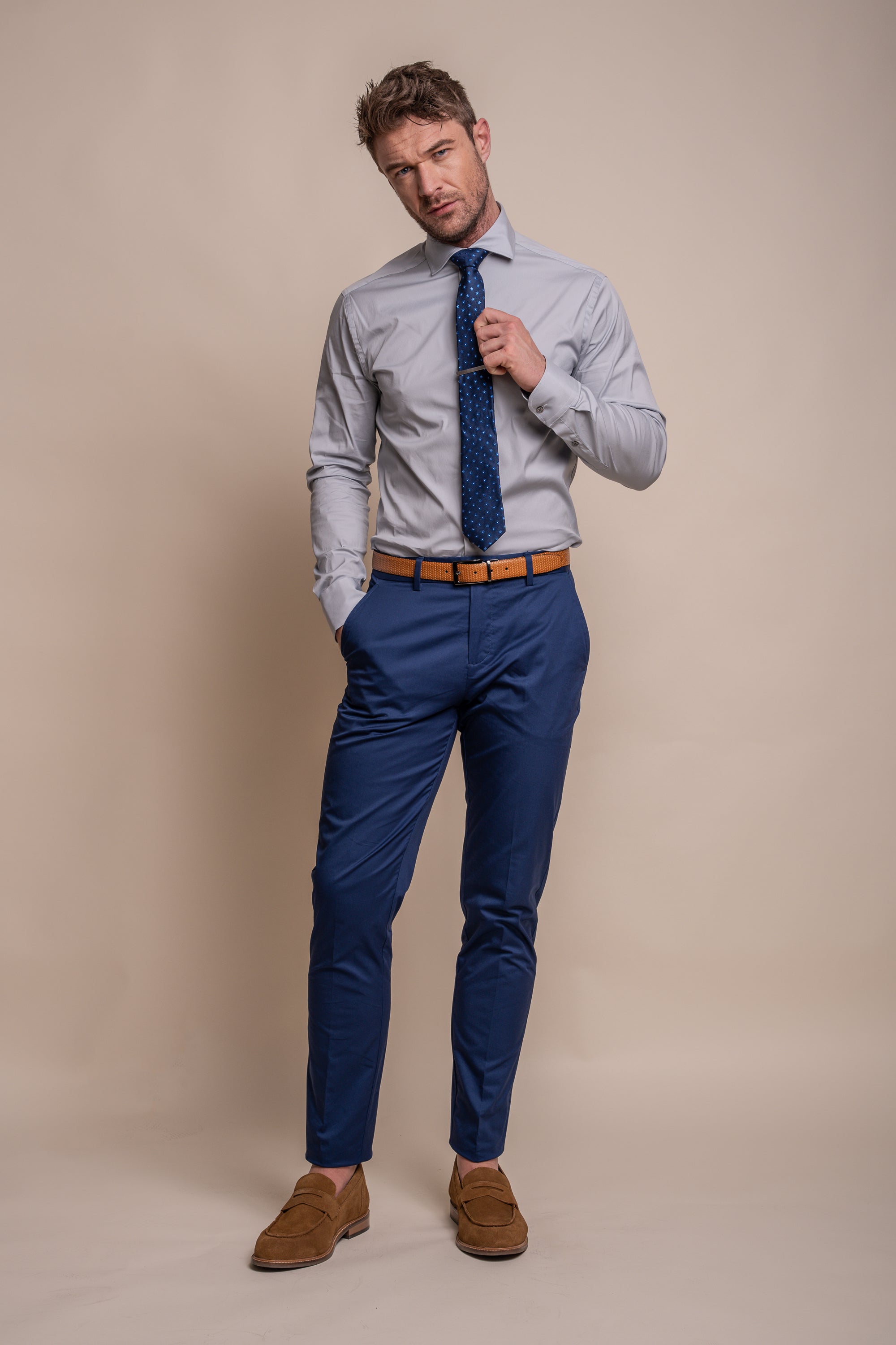 Pantalon formel en coton ajusté pour hommes - MARIO - Bleu Électrique