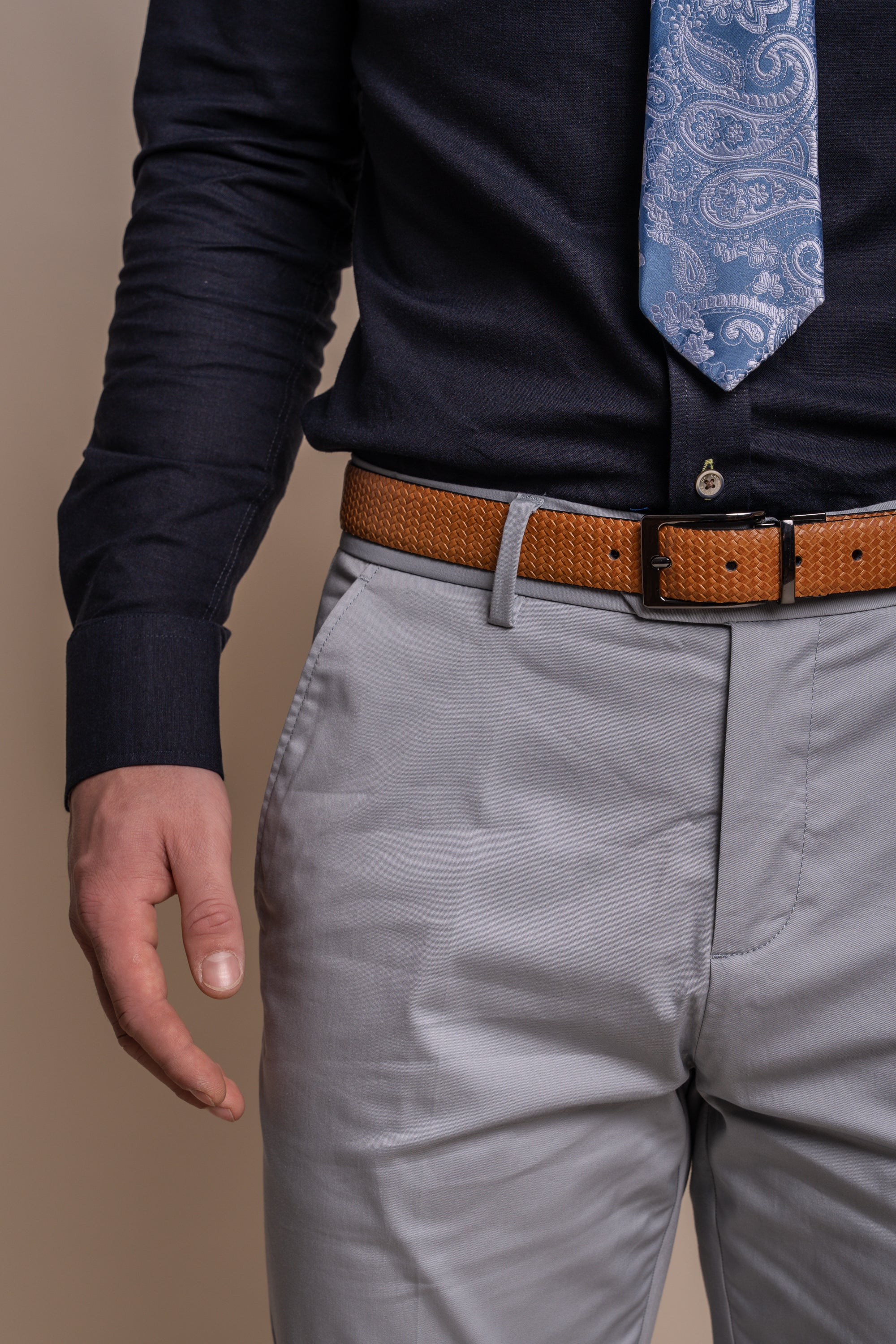 Pantalon formel en coton ajusté pour hommes - MARIO - Bleu Glacé
