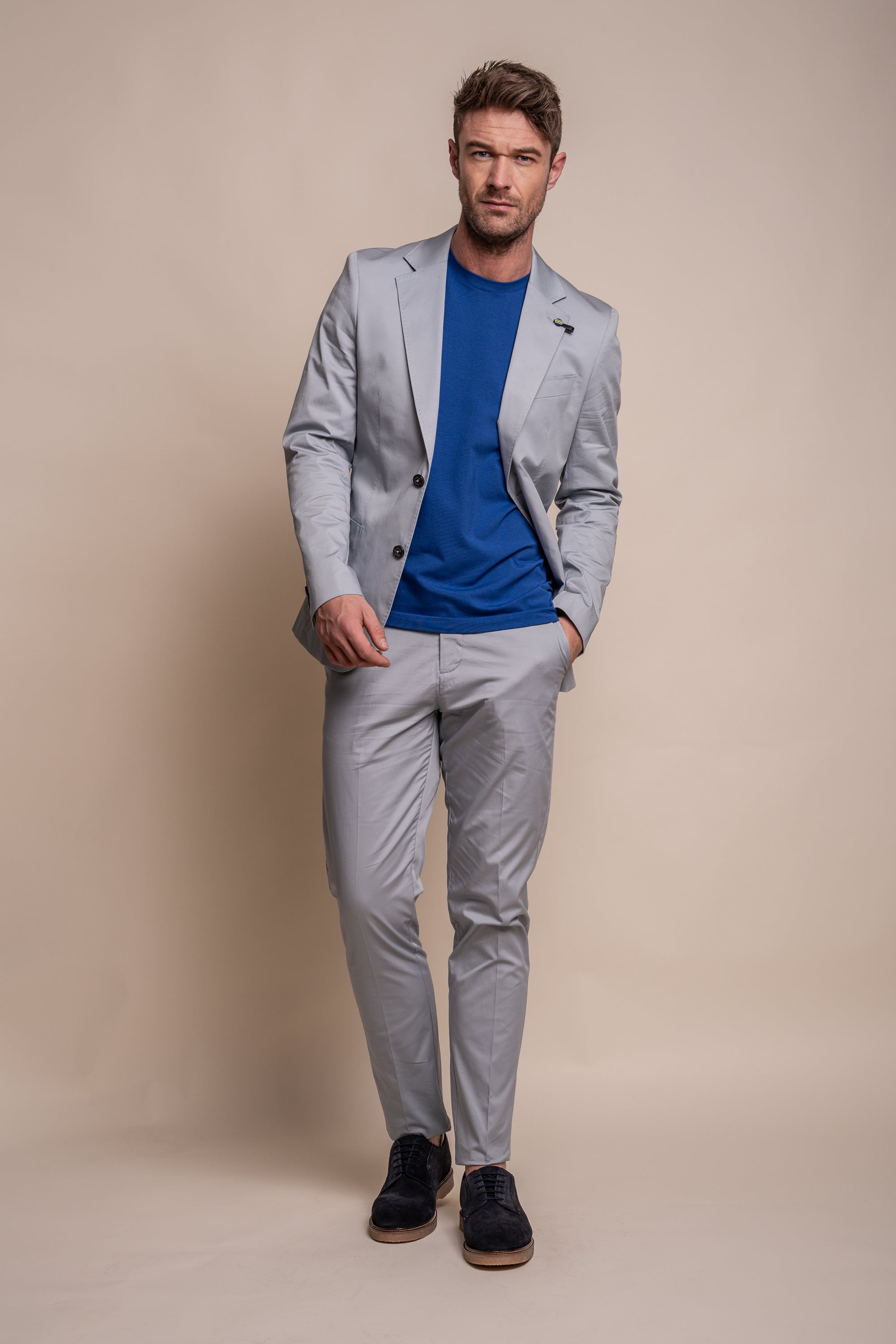 Pantalon formel en coton ajusté pour hommes - MARIO - Bleu Glacé