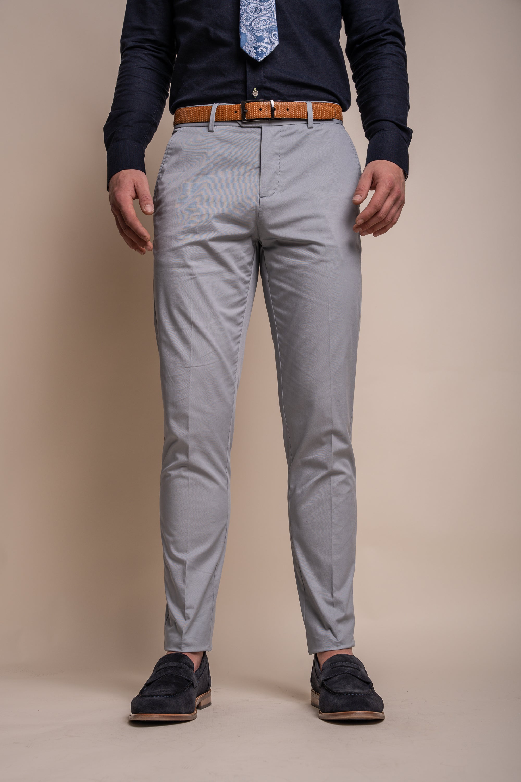 Pantalon formel en coton ajusté pour hommes - MARIO - Bleu Glacé