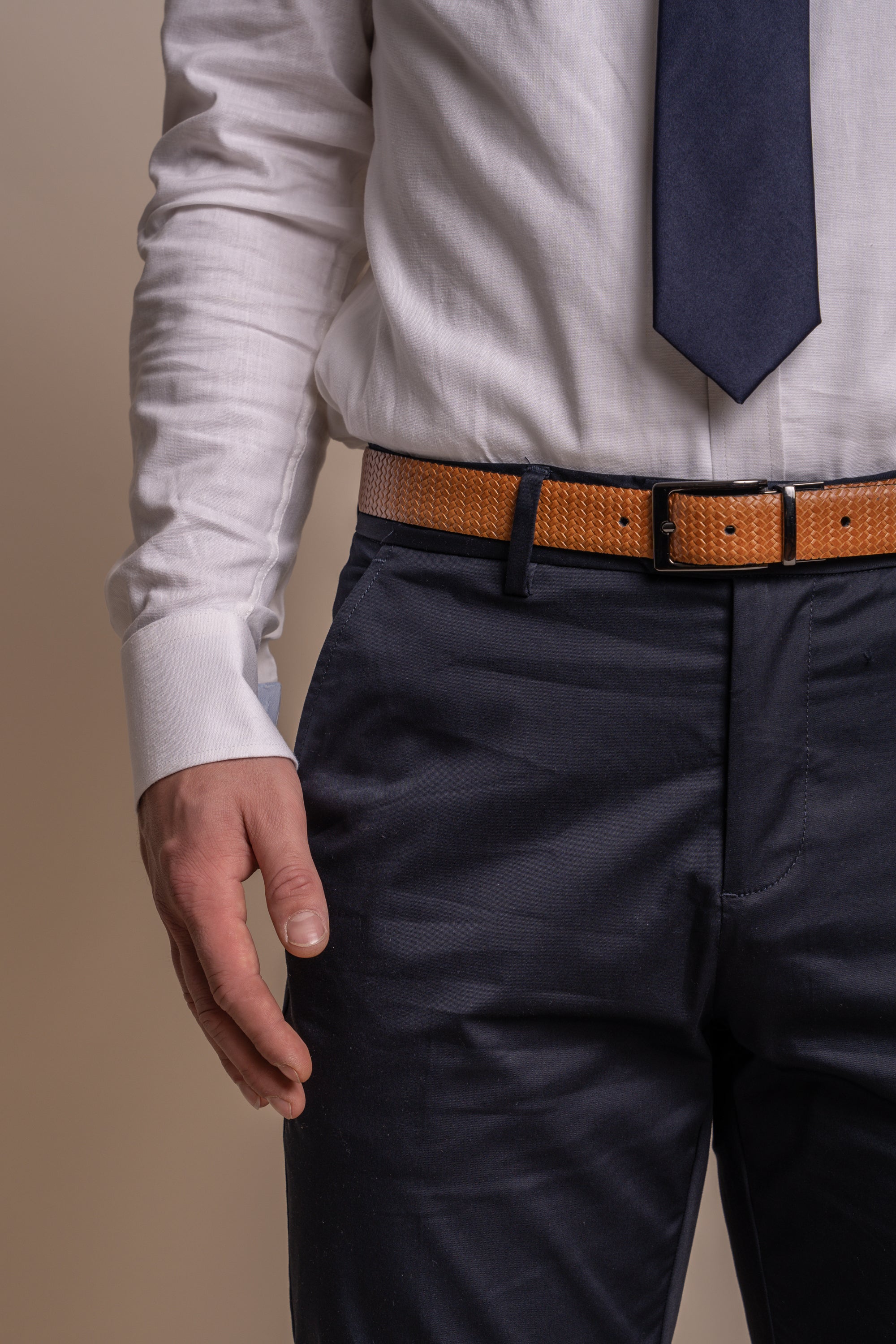Pantalon formel en coton ajusté pour hommes - MARIO - Bleu Marine