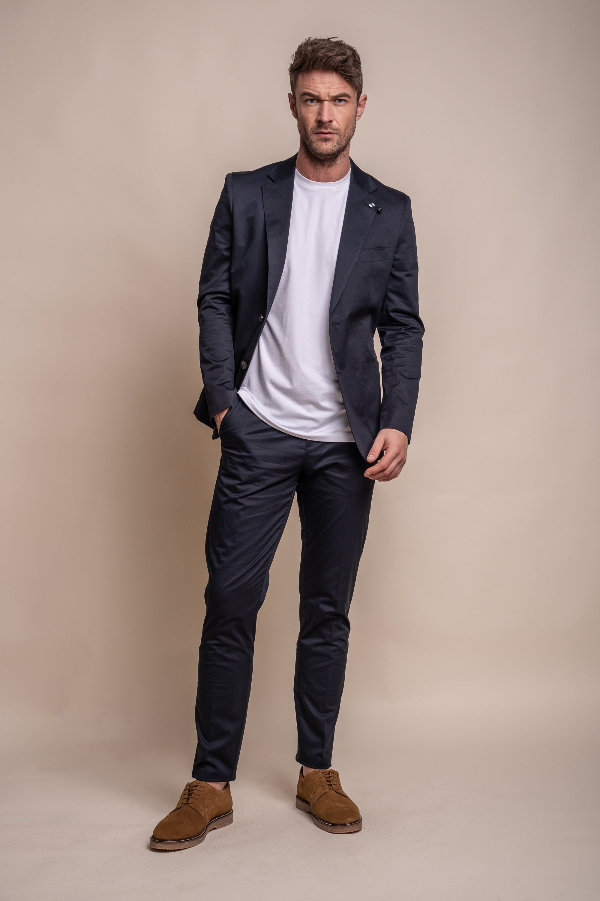 Pantalon formel en coton ajusté pour hommes - MARIO - Bleu Marine