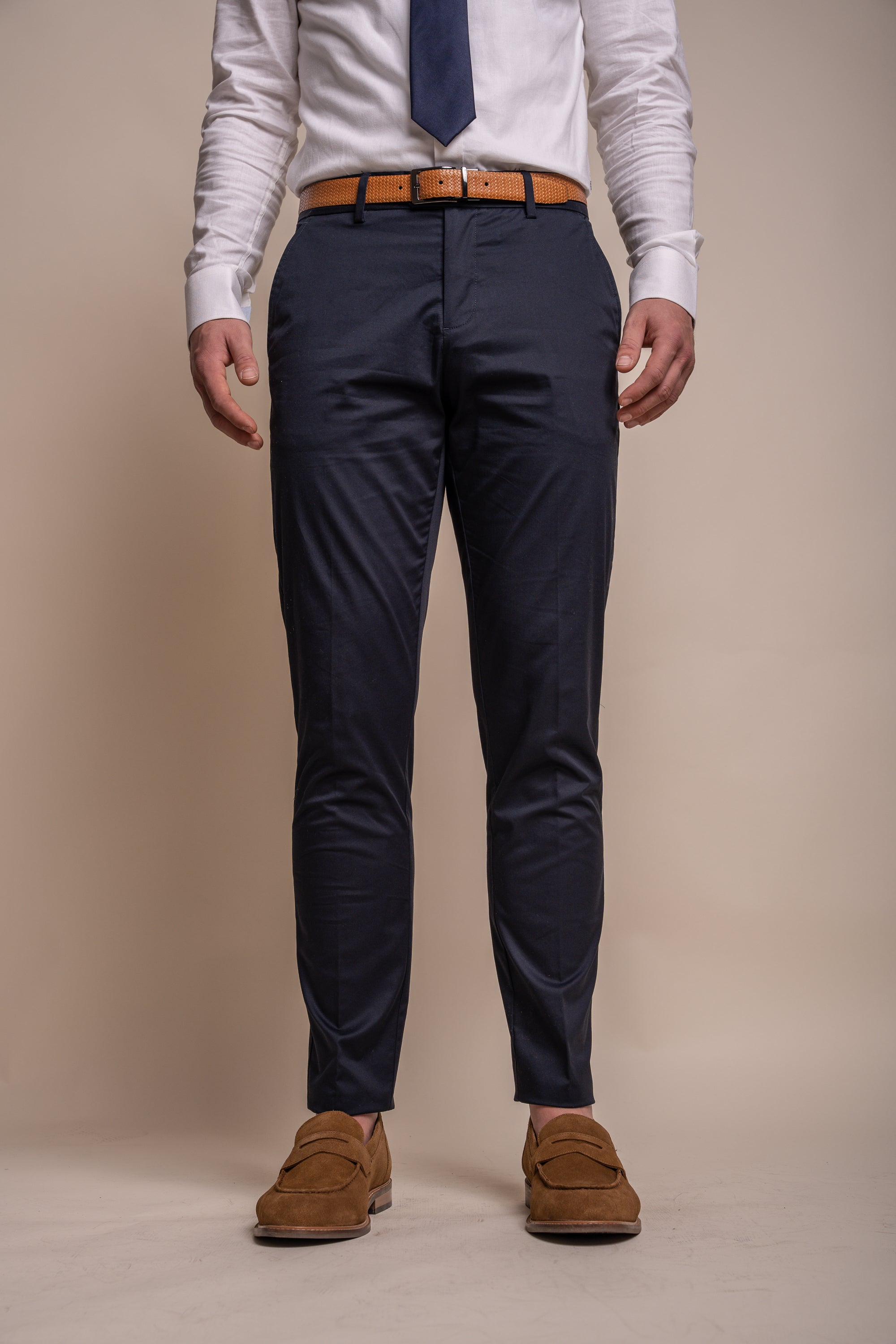 Pantalon formel en coton ajusté pour hommes - MARIO - Bleu Marine