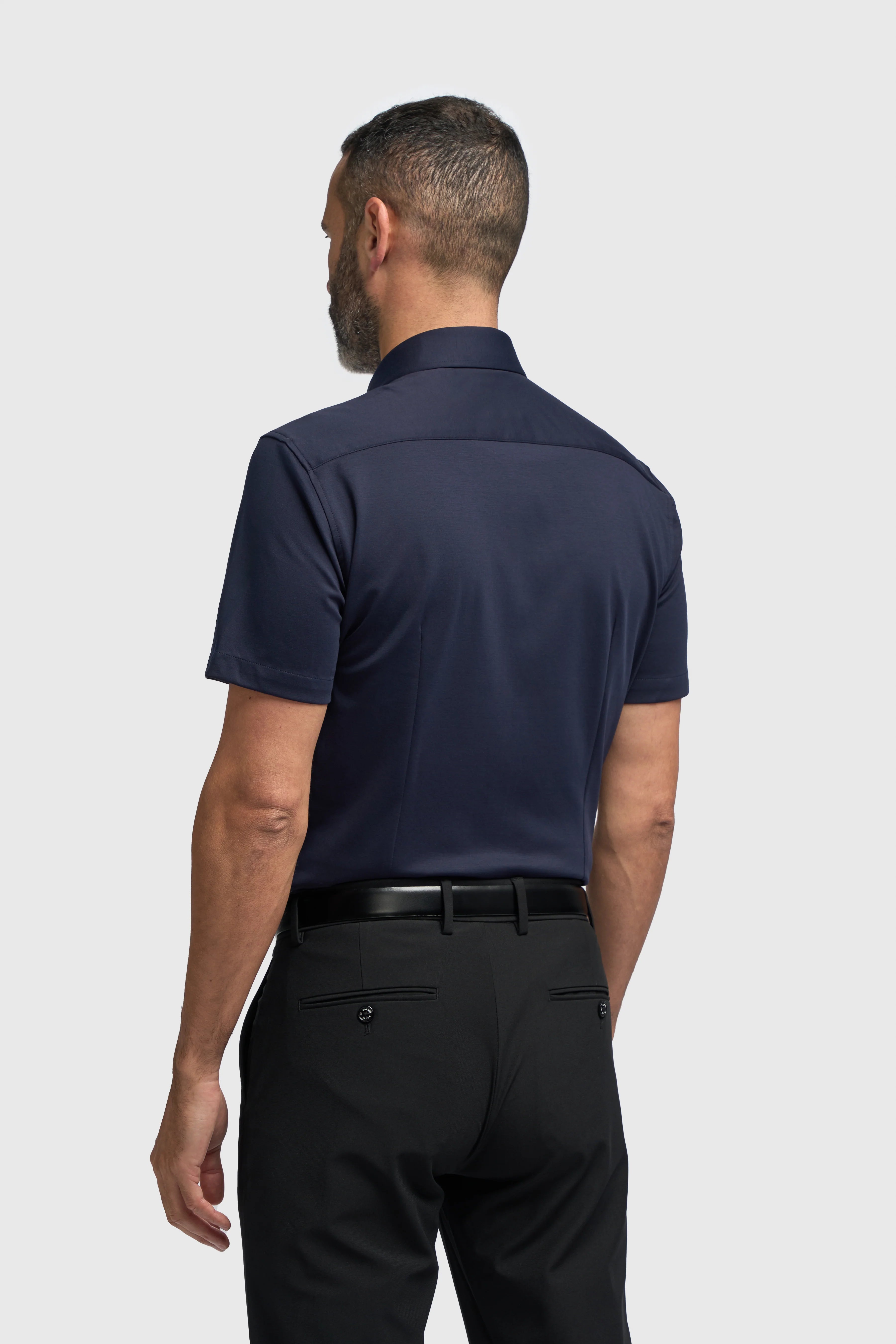 Men's Cotton Slim Fit Short Sleeve Shirt - Ashley - Navy Back Picture