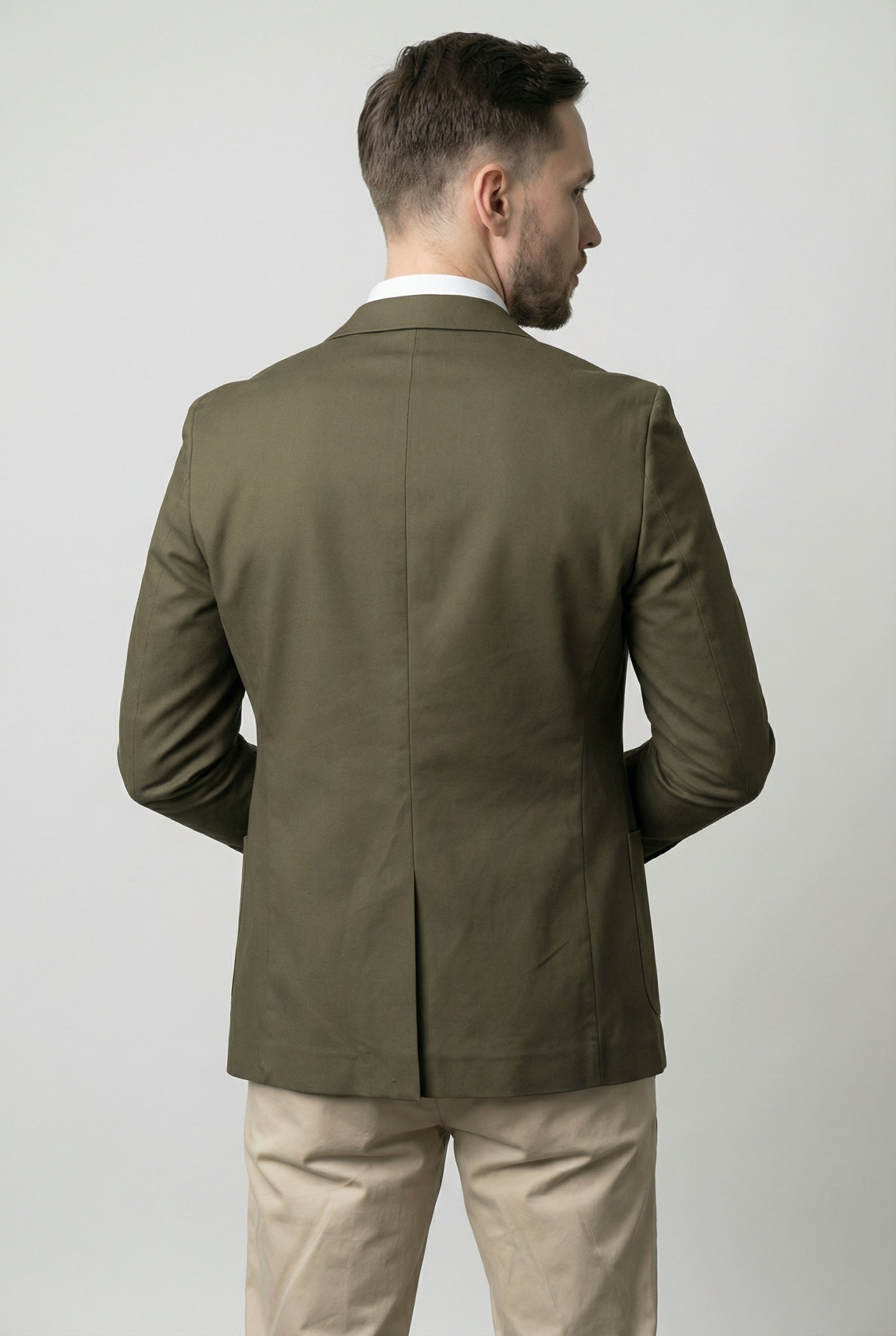 Men’s Cotton Twill Blazer with Patch Pockets - Theo - Green Model Back Picture