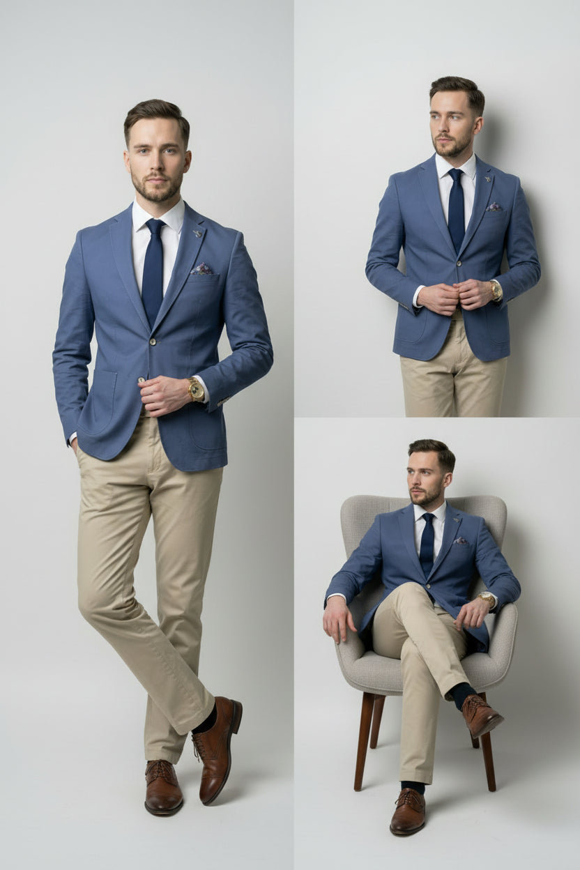 Men’s Cotton Twill Smart Blazer - Roy - Blue