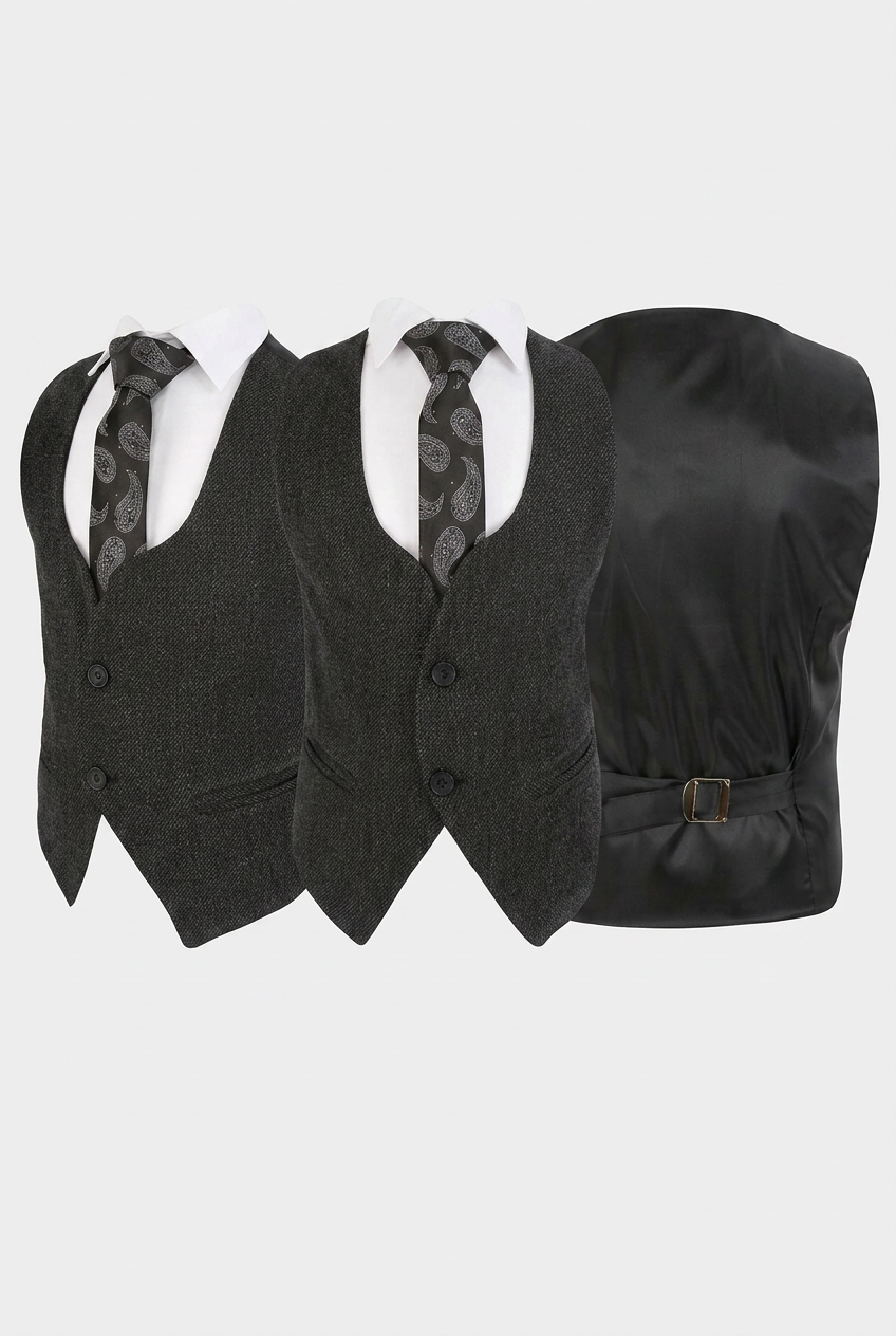 Boys Dark Charcoal Textured 3 Piece Suit