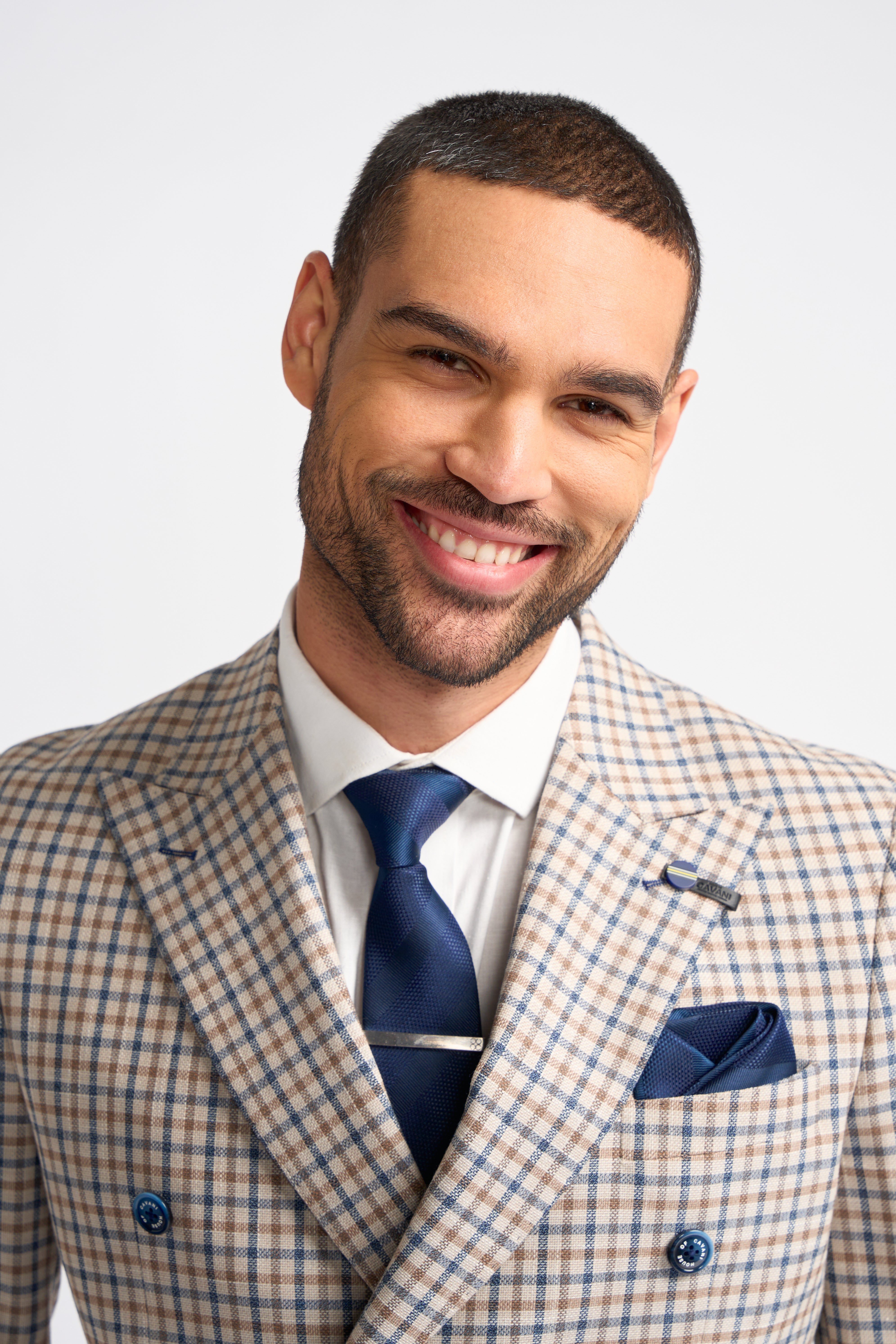Herren Zweireiher Karomuster Beige Karo Blazer – SERGIO - Beige