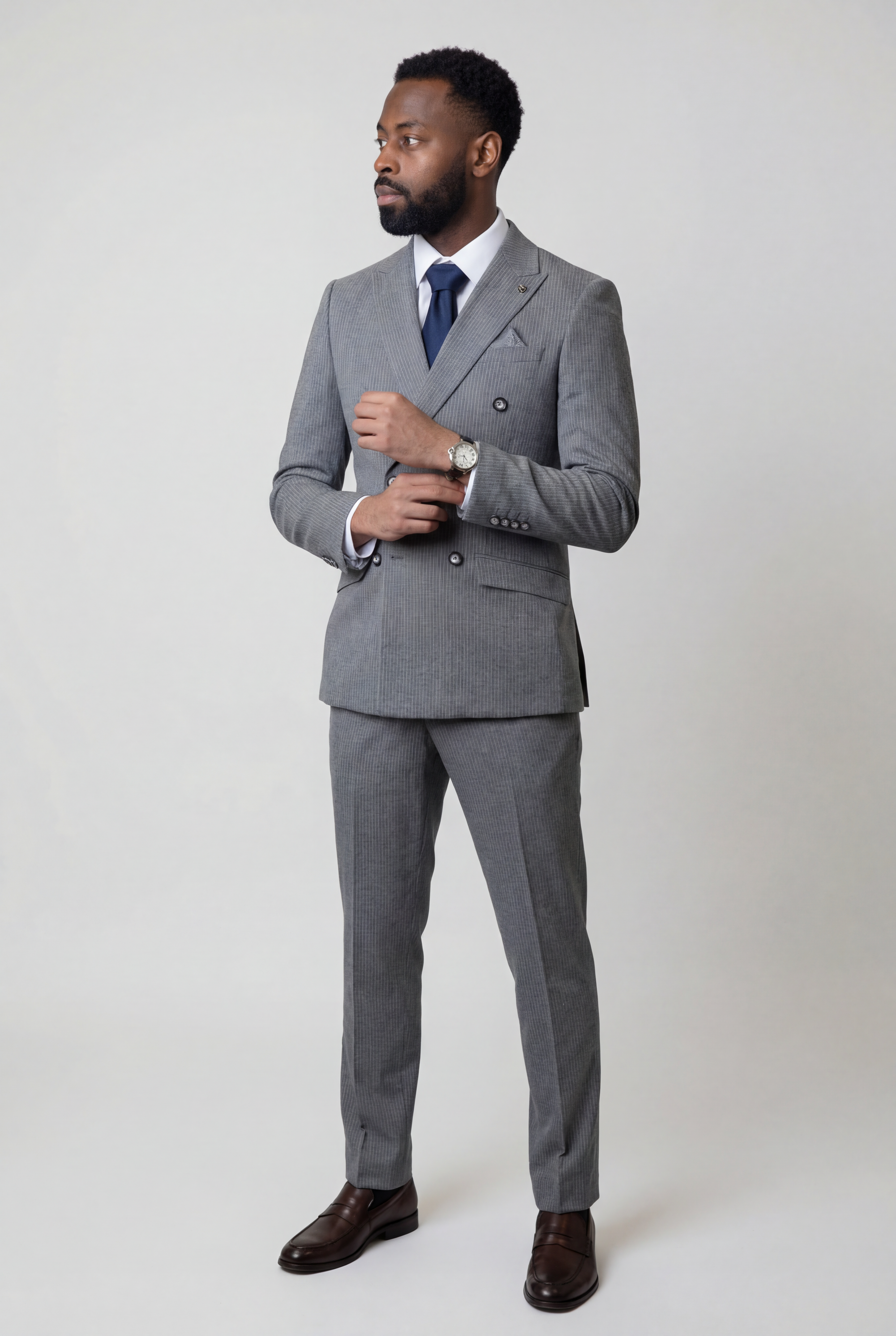 Men's Double Breasted Pinstripe Suit - JAYCE Grey