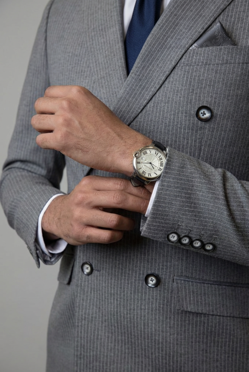 Men's Double Breasted Pinstripe Suit - JAYCE Grey