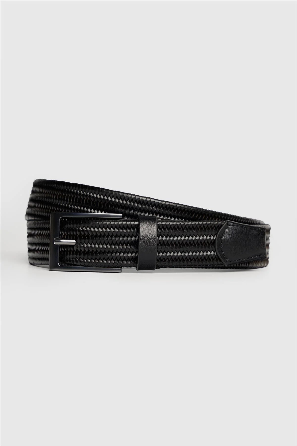 Men’s Genuine Braided Woven Belt with Matte Black Buckle - Cavani Black