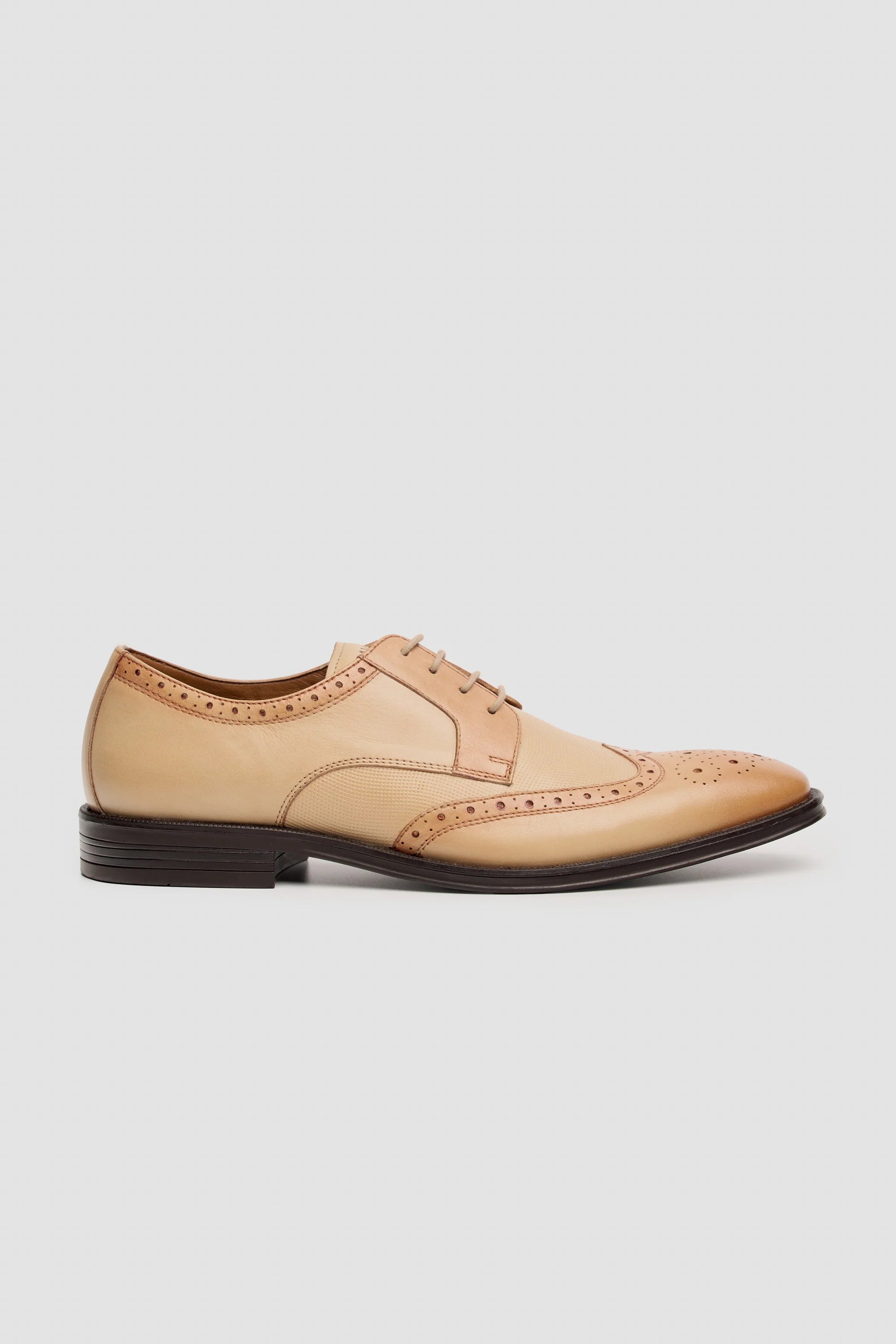 Men’s Genuine Leather Wingtip Brogue Shoes - Lorenzo - Ivory Side Picture