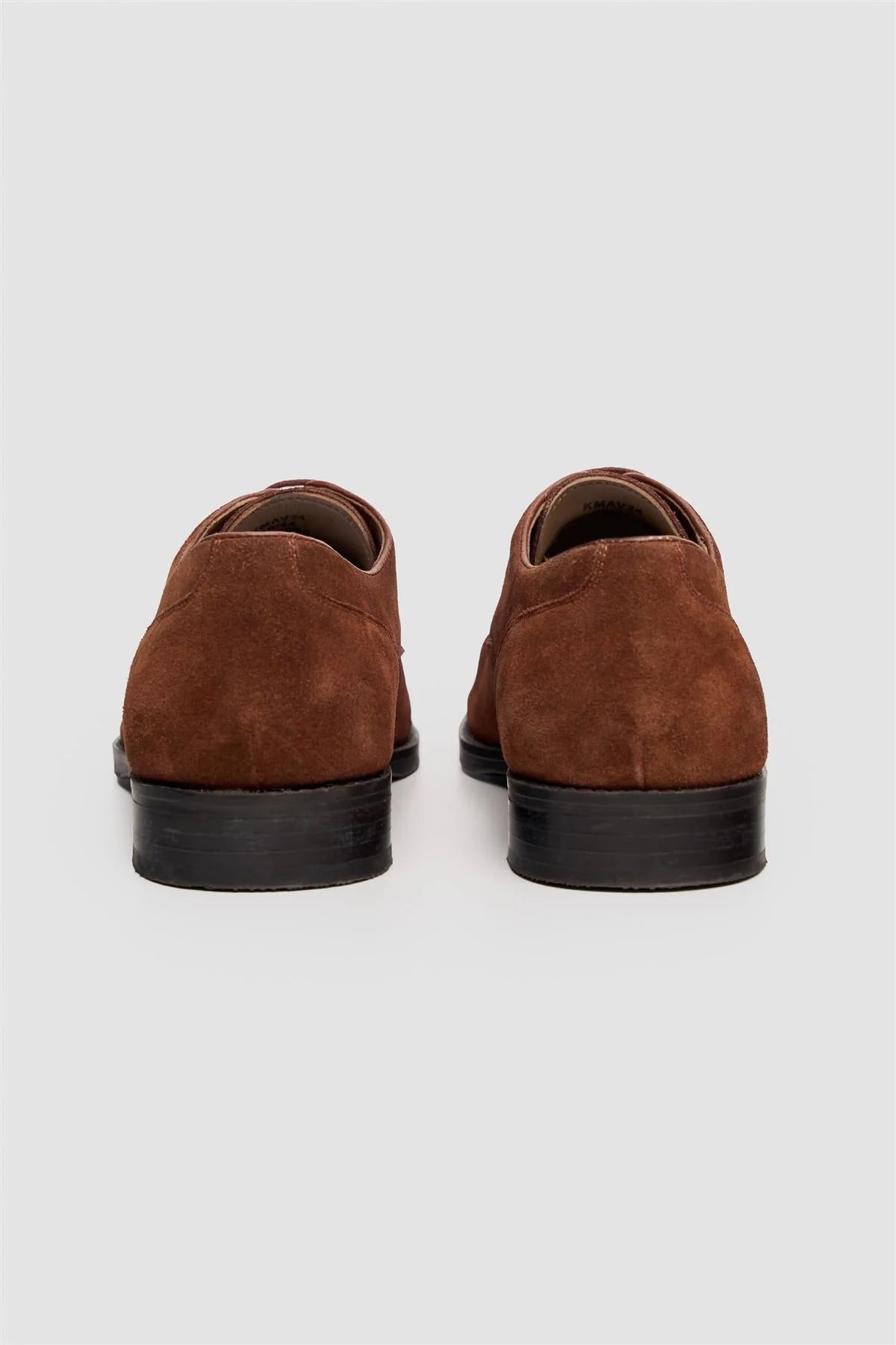 Men’s Genuine Suede Derby Shoes with Apron Toe - Brera - Cognag Brown