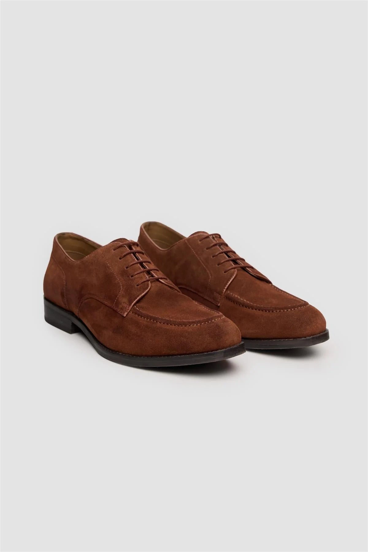 Herren-Echte Wildleder-Derby-Schuhe mit Vorderkappe - Brera - Cognag Braun