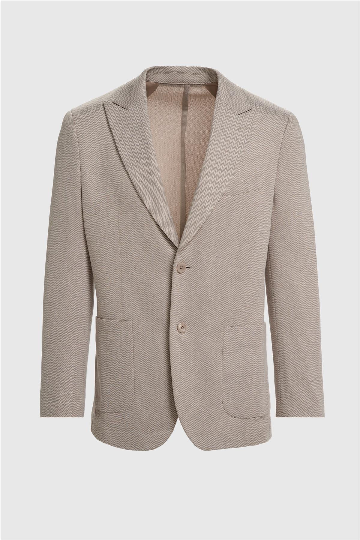 Men’s Herringbone Casual Suit Jacket - Vasco - Beige Jacket Picture