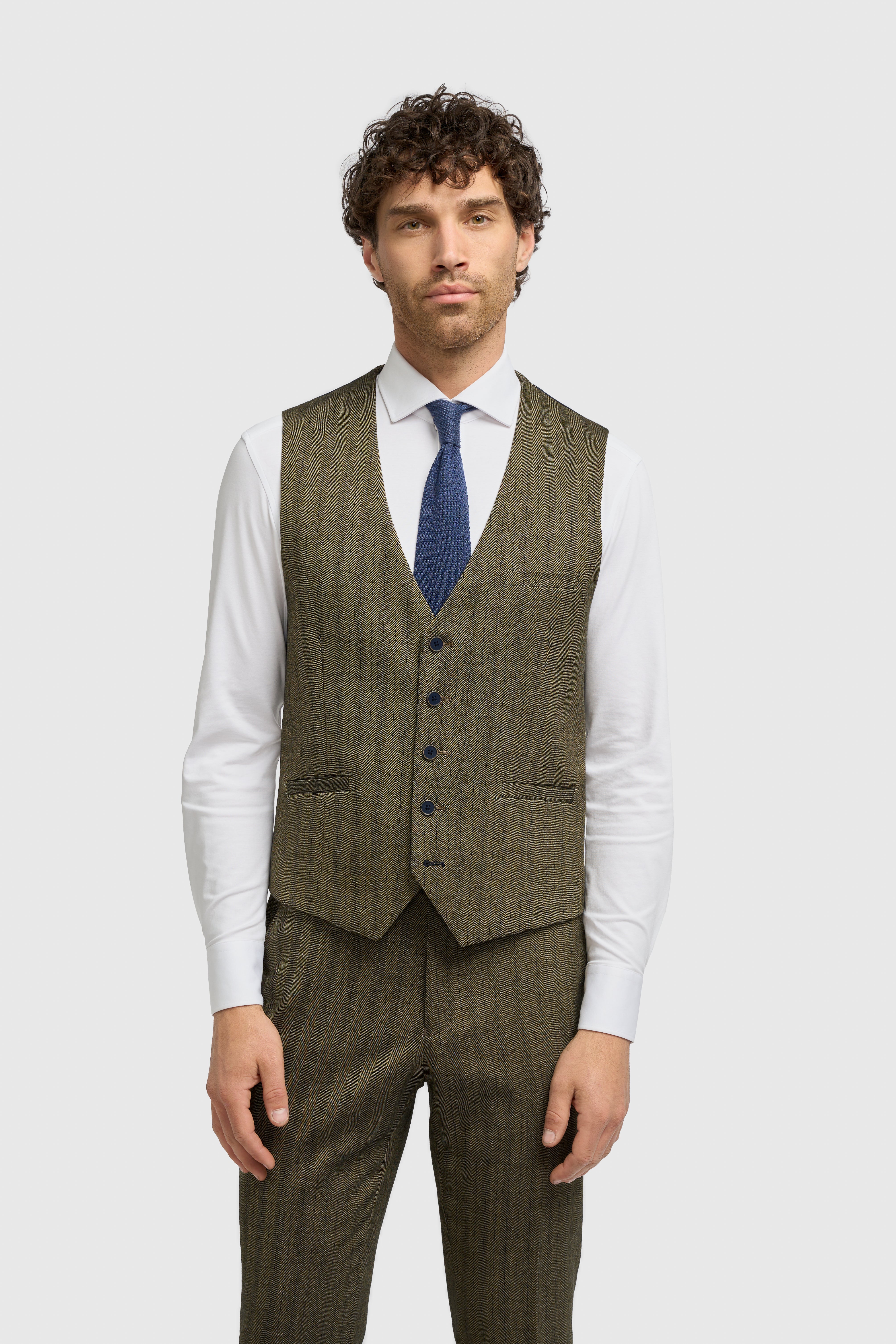 Men’s Herringbone Formal Waistcoat - Damon - Sage Green Modle Picture